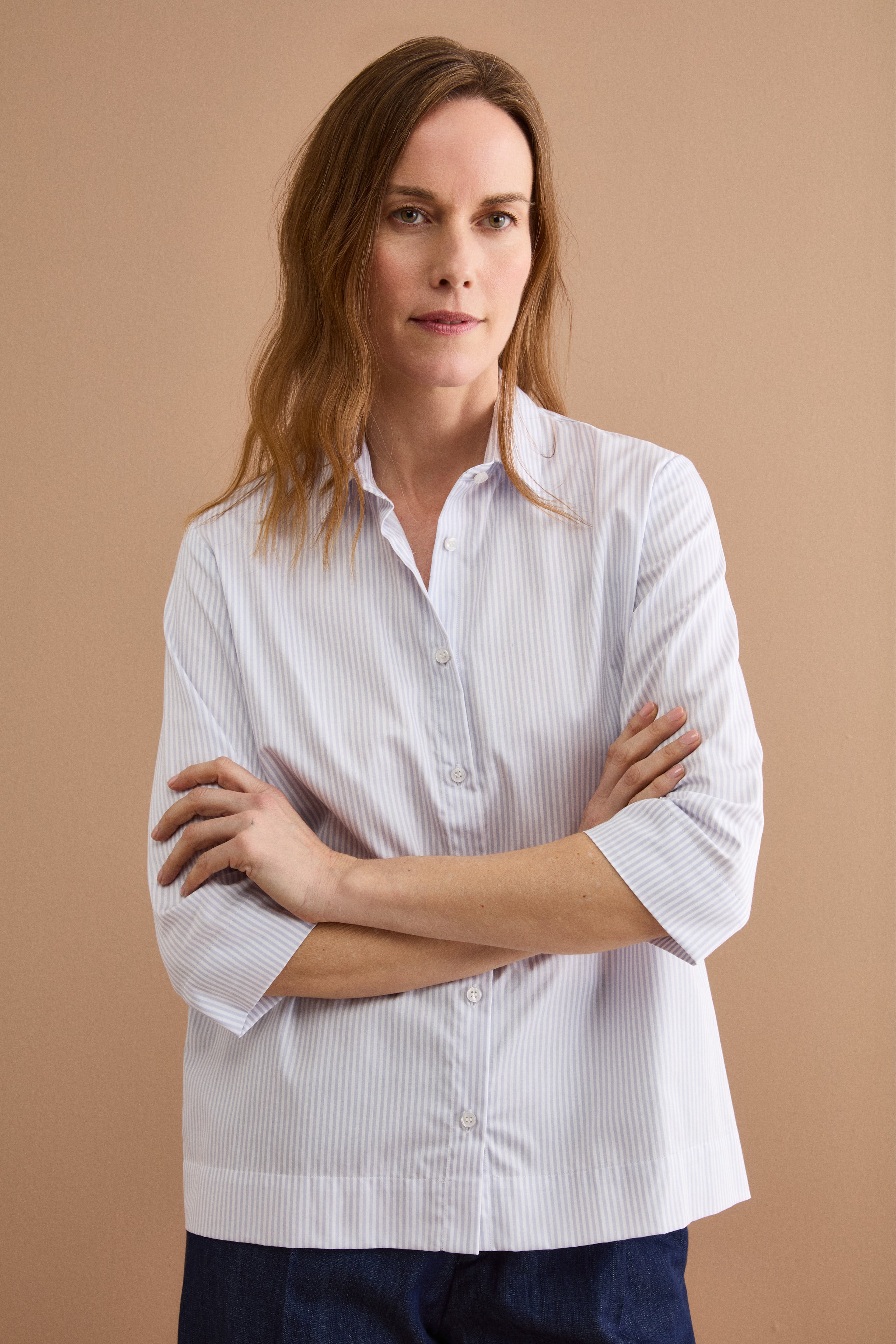 Camicia Boxy Fantasia in Cotone - GRIGIO RIGATO