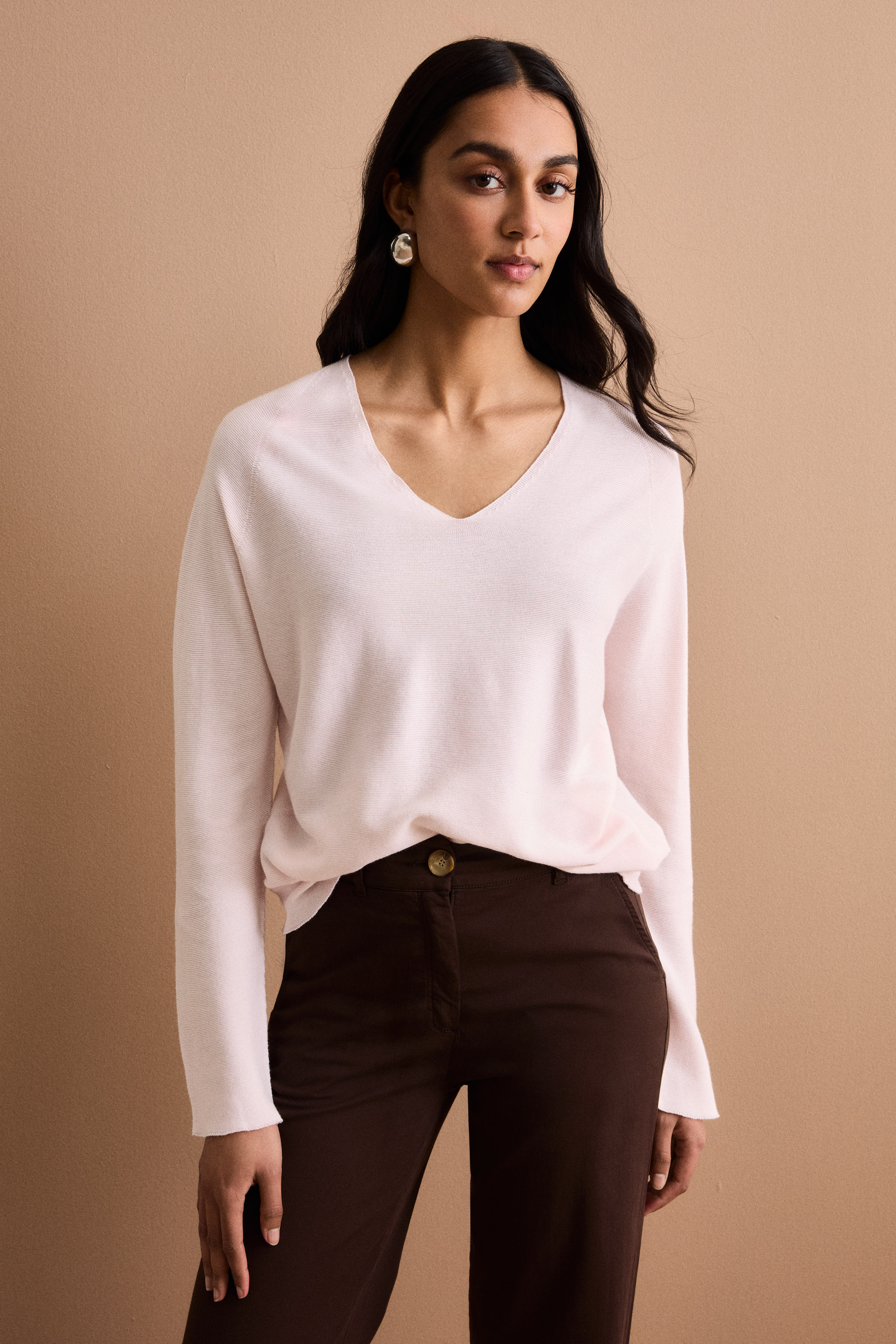 Pullover Links con Scollo a V in Cotone - ROSA