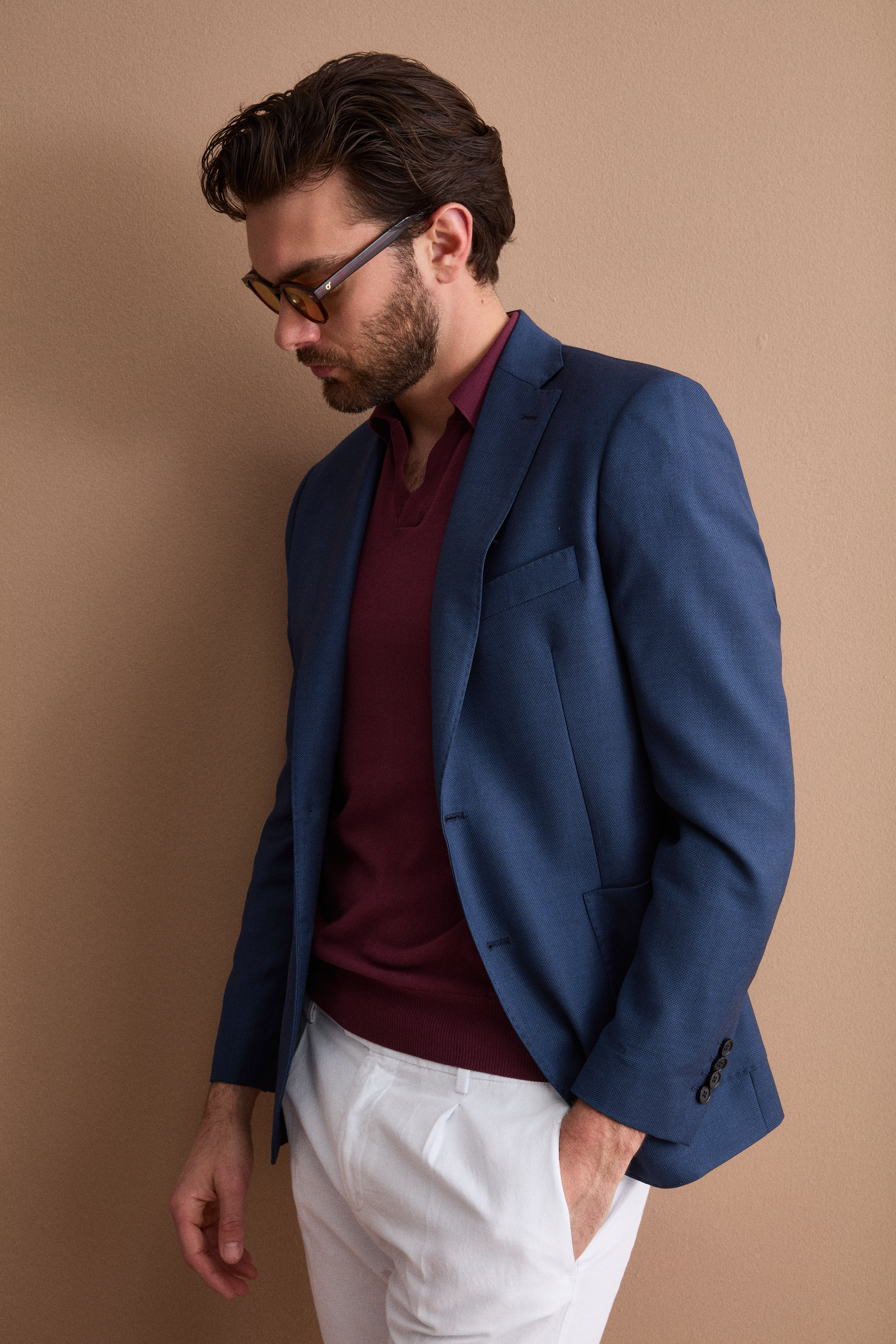 Giacca Monopetto Foderata Slim Fit in Pura Lana Vergine - FANT. BLU