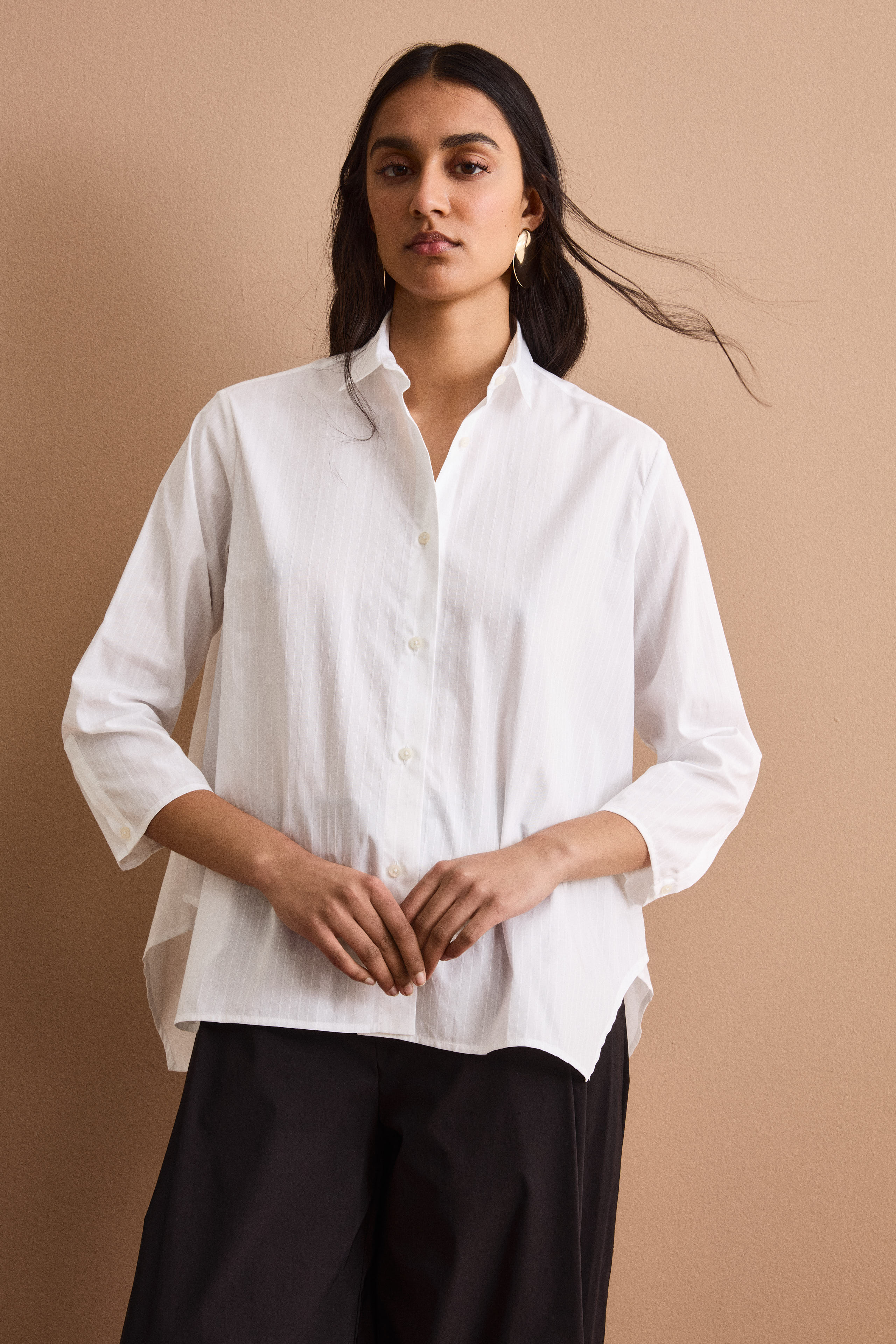 Camicia Boxy Over Fantasia in Cotone - BIANCO RIGATO