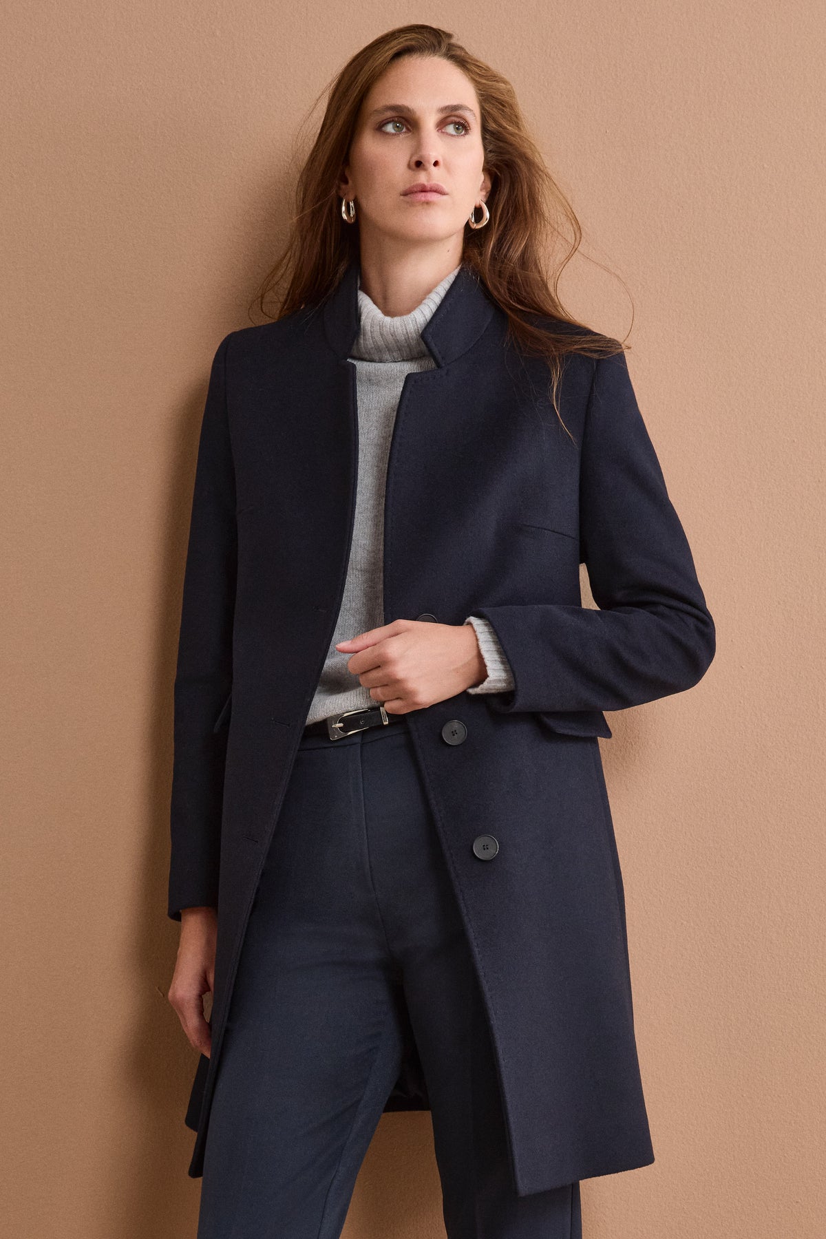 Cappotto Midi Sancrato in Misto Lana e Cashmere - BLU