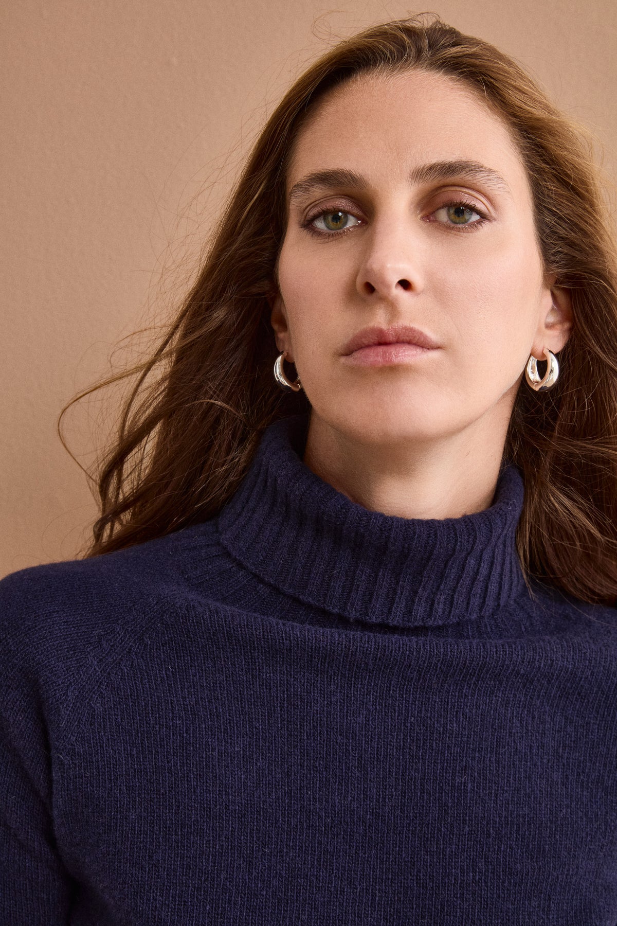 Dolcevita Raglan in Lana e Cashmere con Collo a Coste - BLU