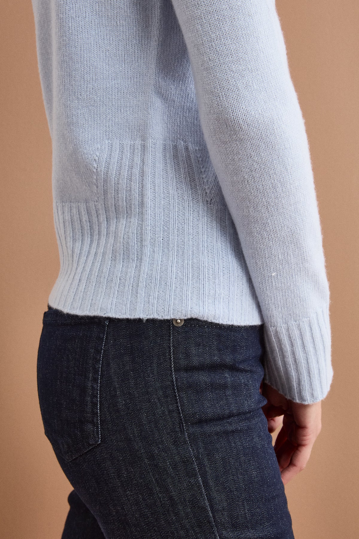 Dolcevita Raglan in Lana e Cashmere con Collo a Coste - AZZURRO