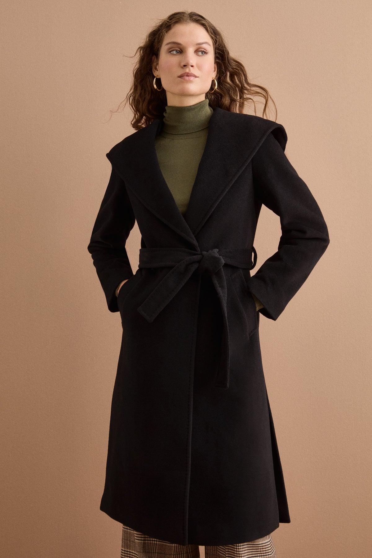 Cappotto Lungo in Lana e Cashmere con Cappuccio - NERO