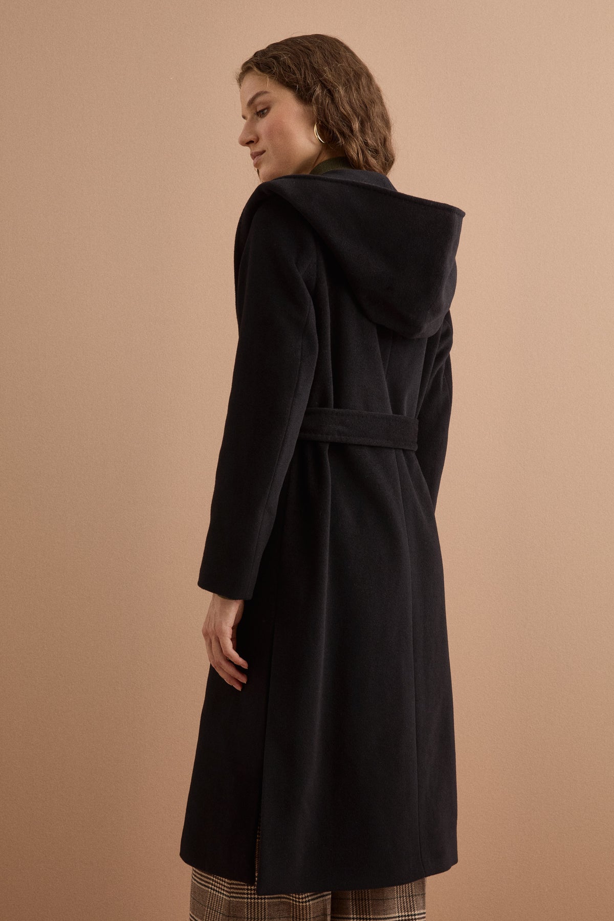 Cappotto Lungo in Lana e Cashmere con Cappuccio - NERO