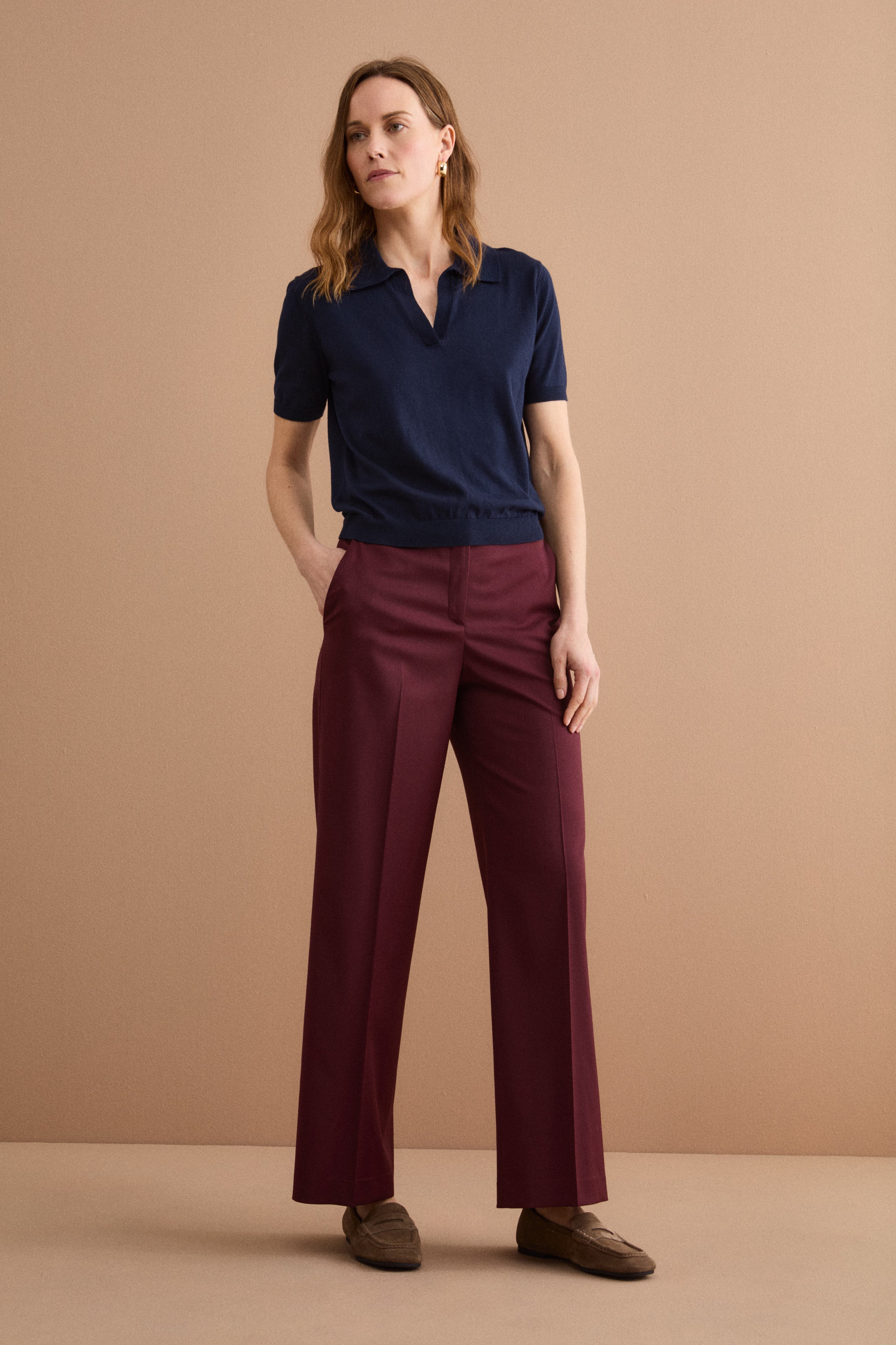 Pantalone Elegante con Gamba Larga in Lana Vergine - BORDEAUX