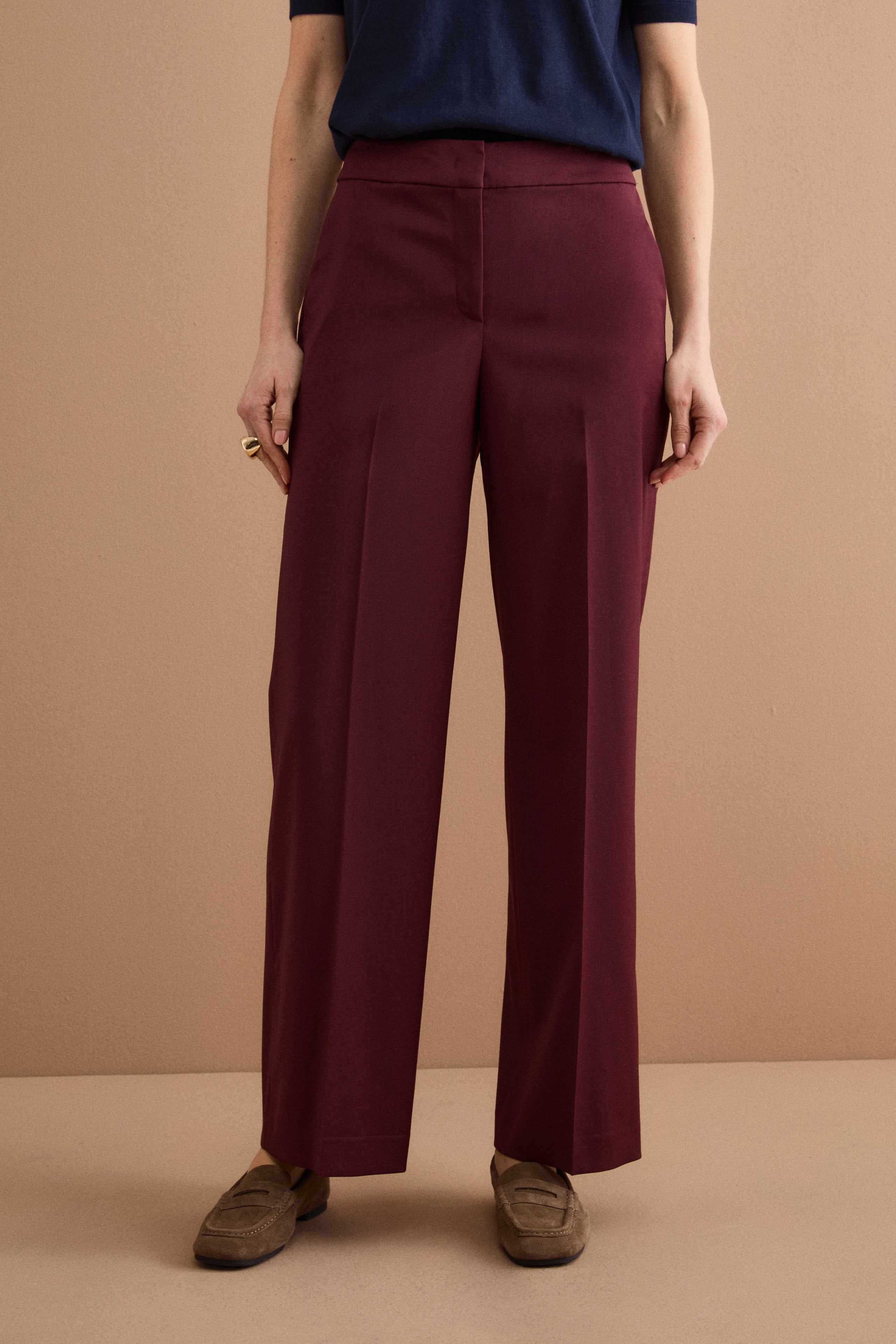 Pantalone Elegante con Gamba Larga in Lana Vergine - BORDEAUX