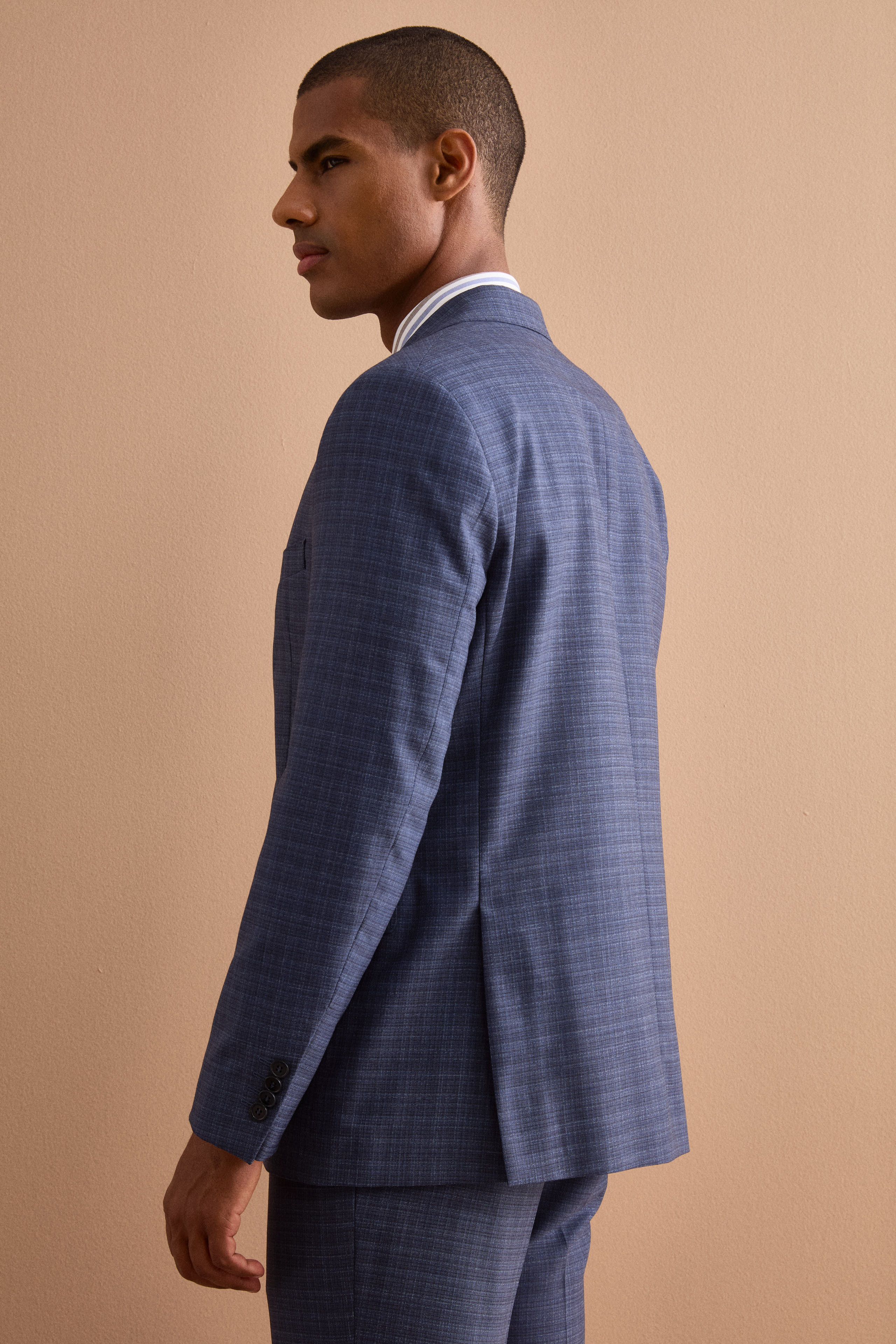 Abito Check Comfort Fit in Lana Vergine - FANT. BLU