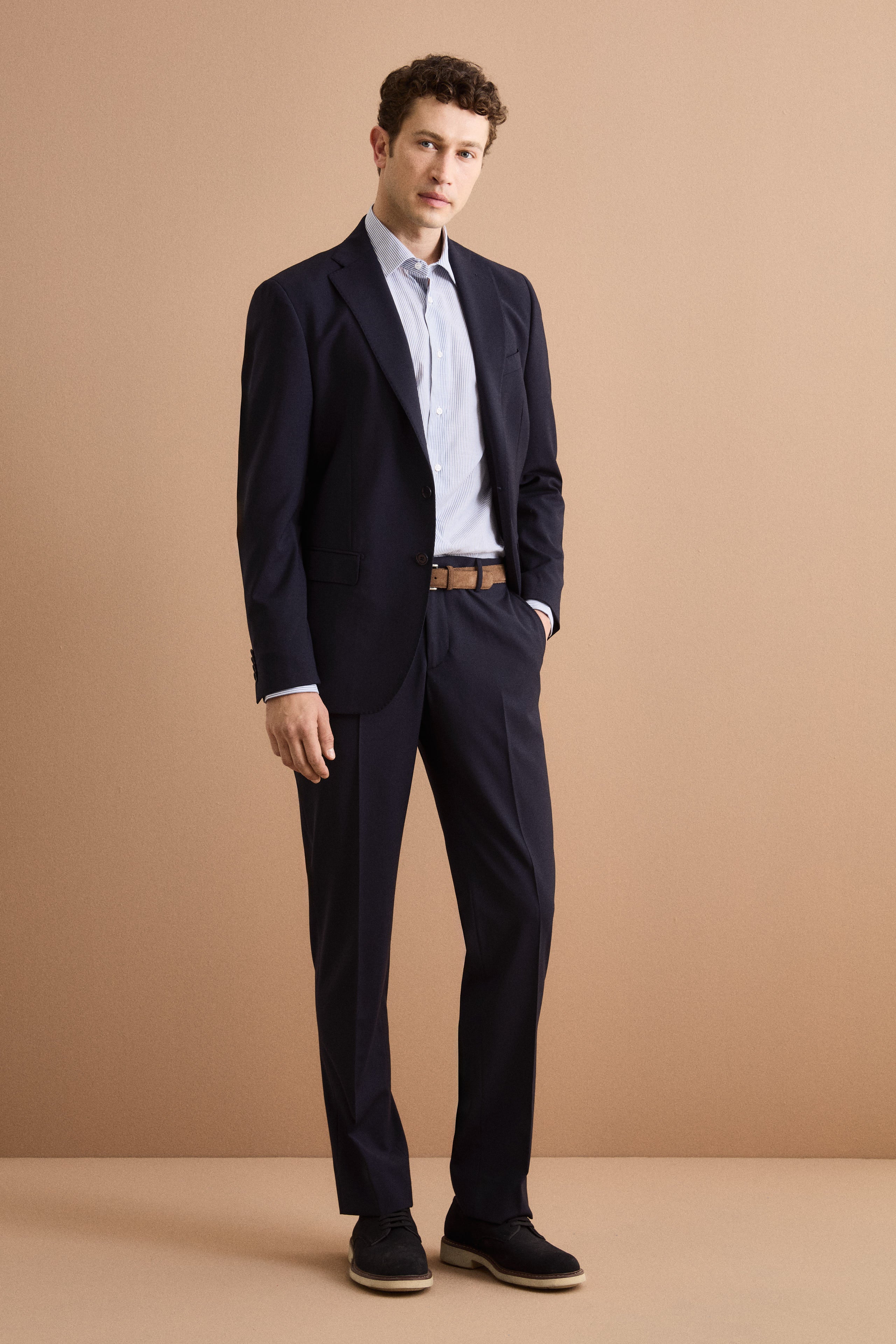 Abito Regular Fit Foderato in Lana Vergine - BLU