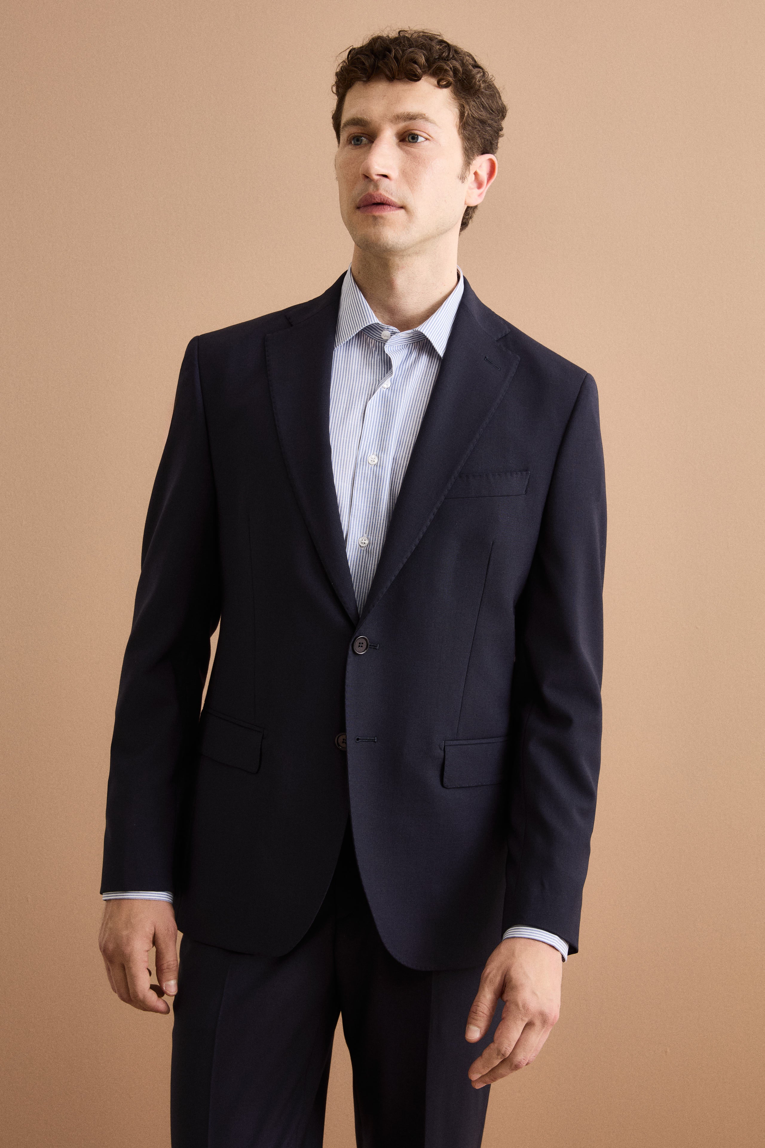 Abito Regular Fit Foderato in Lana Vergine - BLU