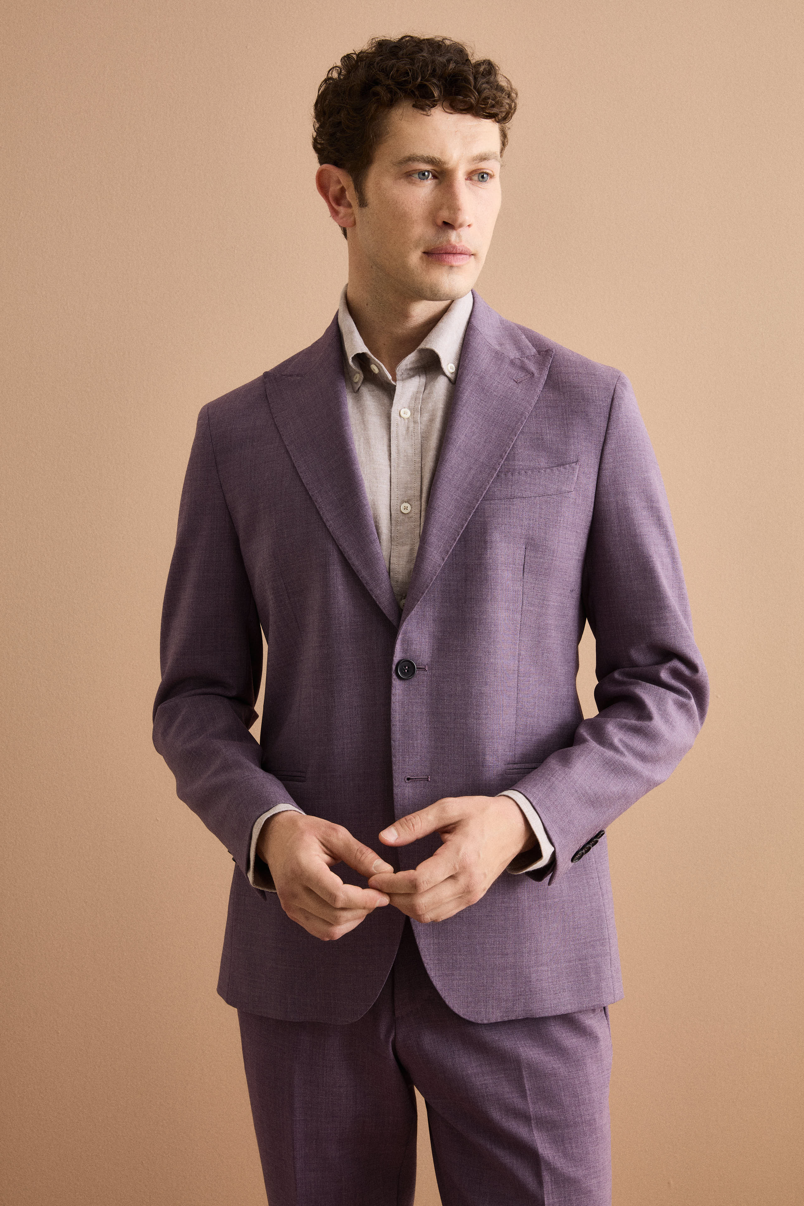 Abito Monopetto Revers Lancia in Lana Vergine - VIOLA