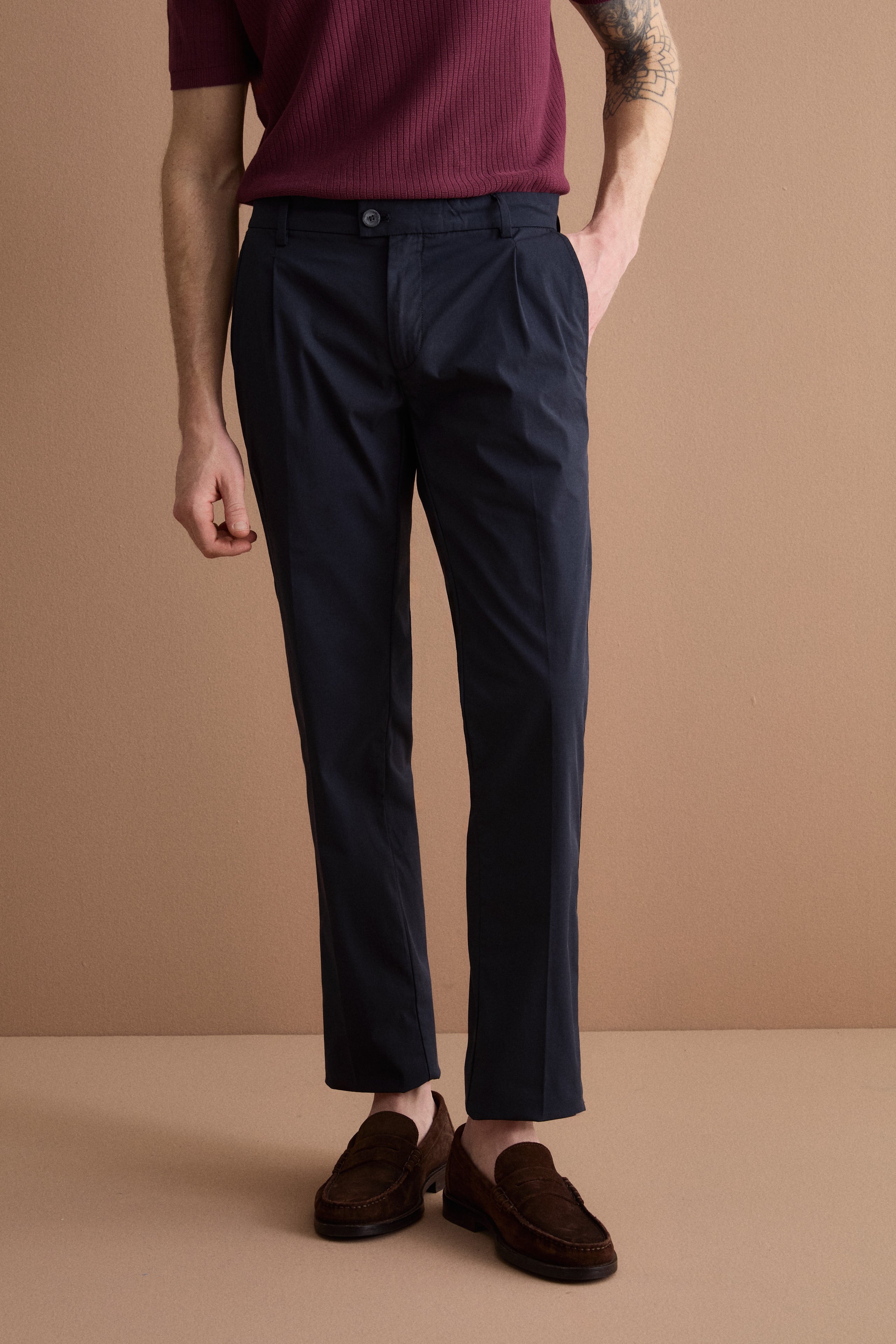 Pantalone Tecnico con Pinces in Misto Cotone - BLU