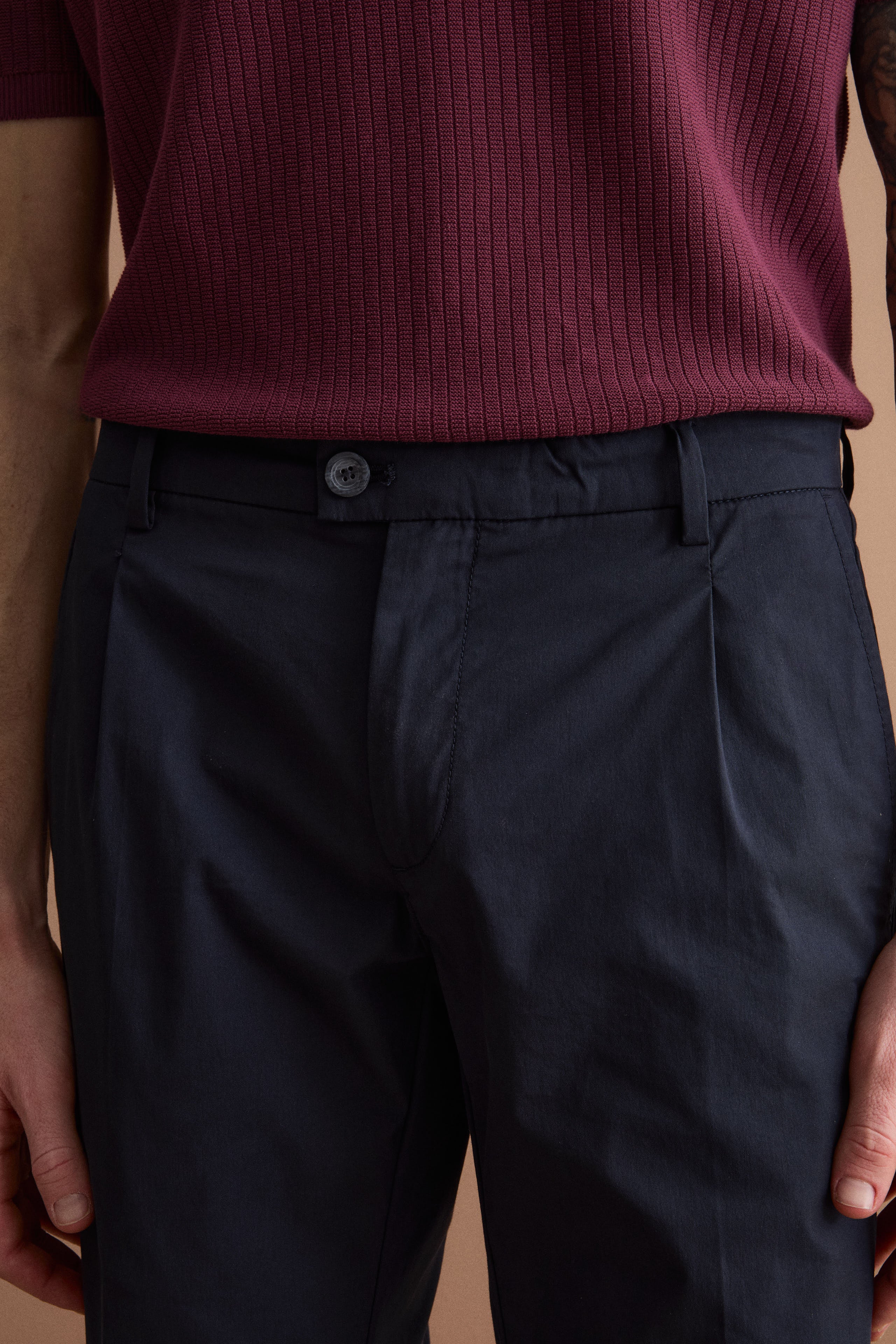 Pantalone Tecnico con Pinces in Misto Cotone - BLU