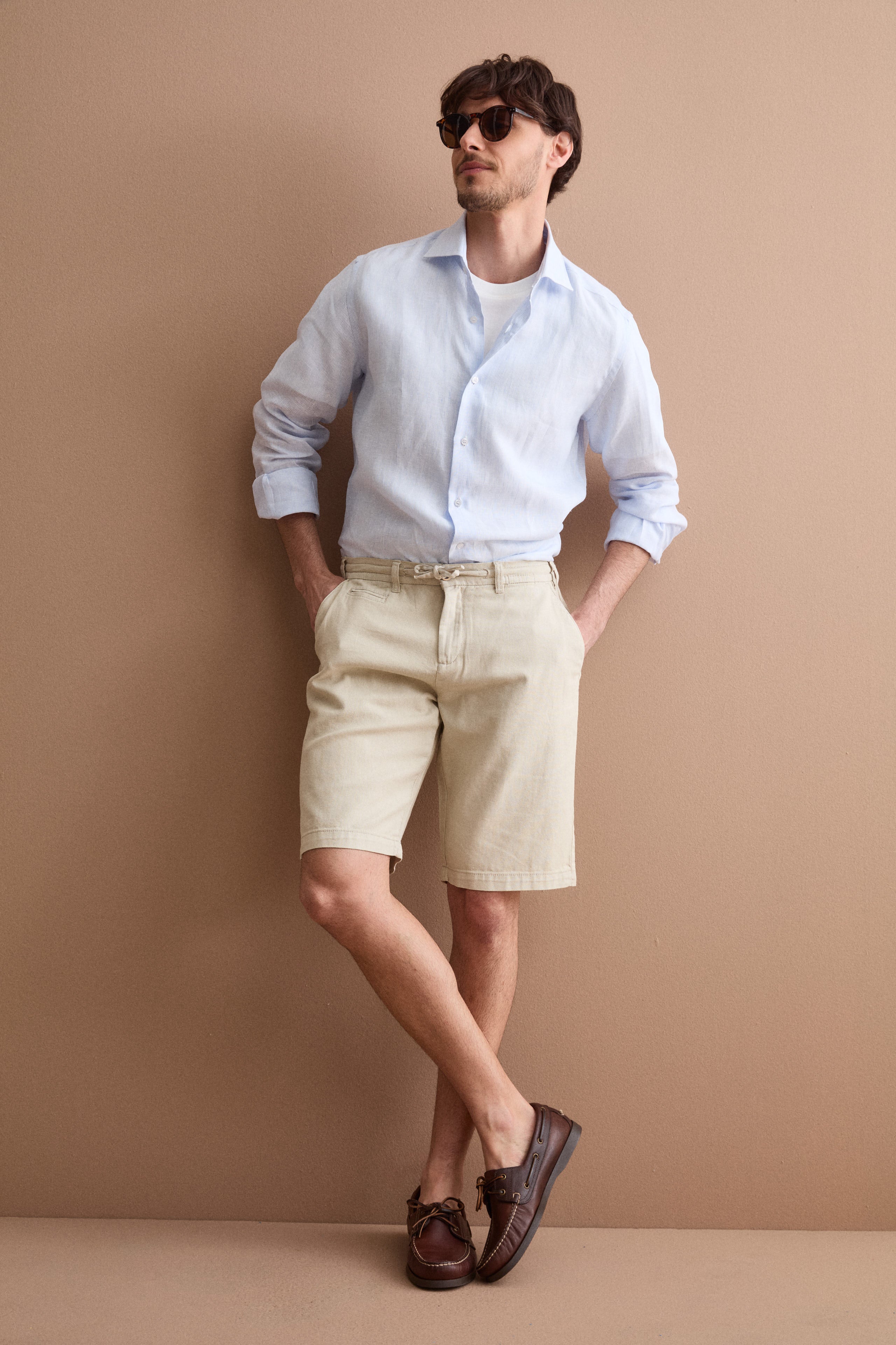 Bermuda In Misto Cotone Con Coulisse - SABBIA