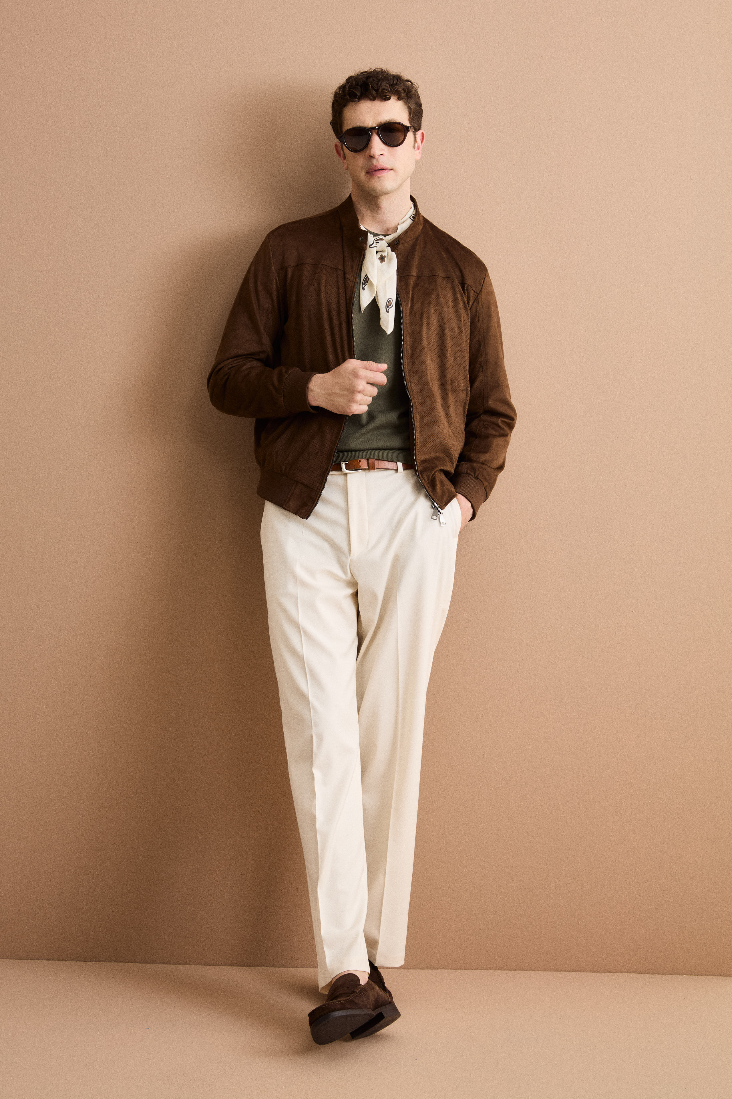 Giubbotto Regular Fit Scamosciato in Alcantara - CIOCCOLATO