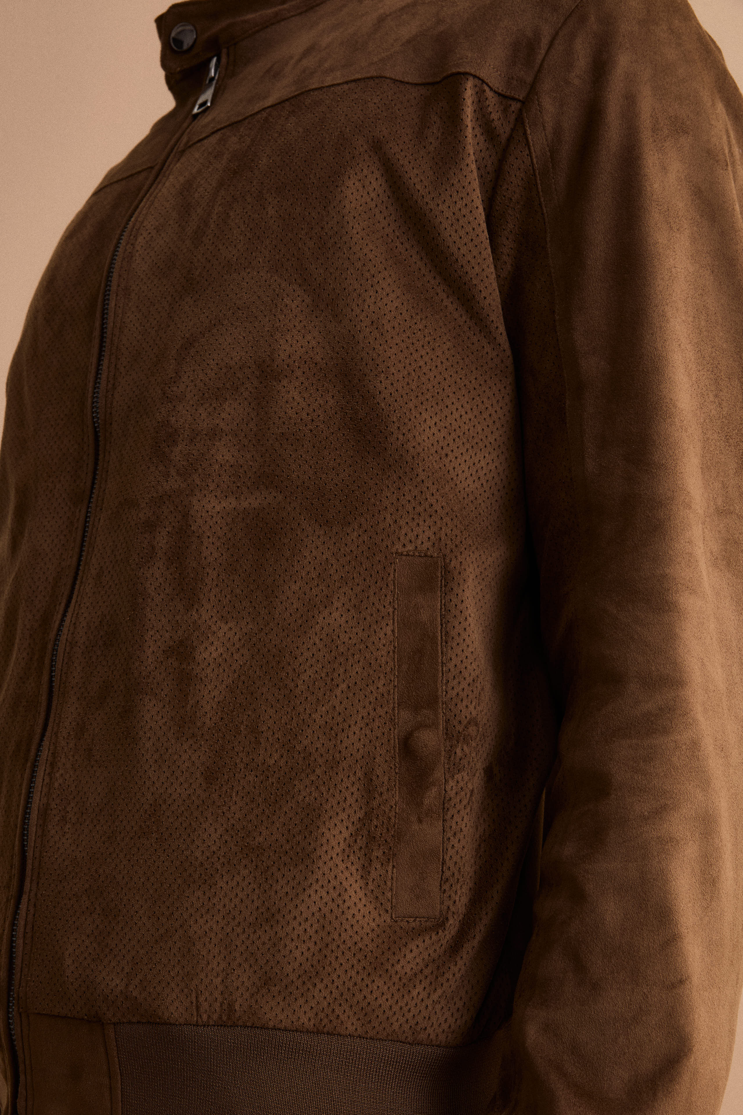 Giubbotto Regular Fit Scamosciato in Alcantara - CIOCCOLATO