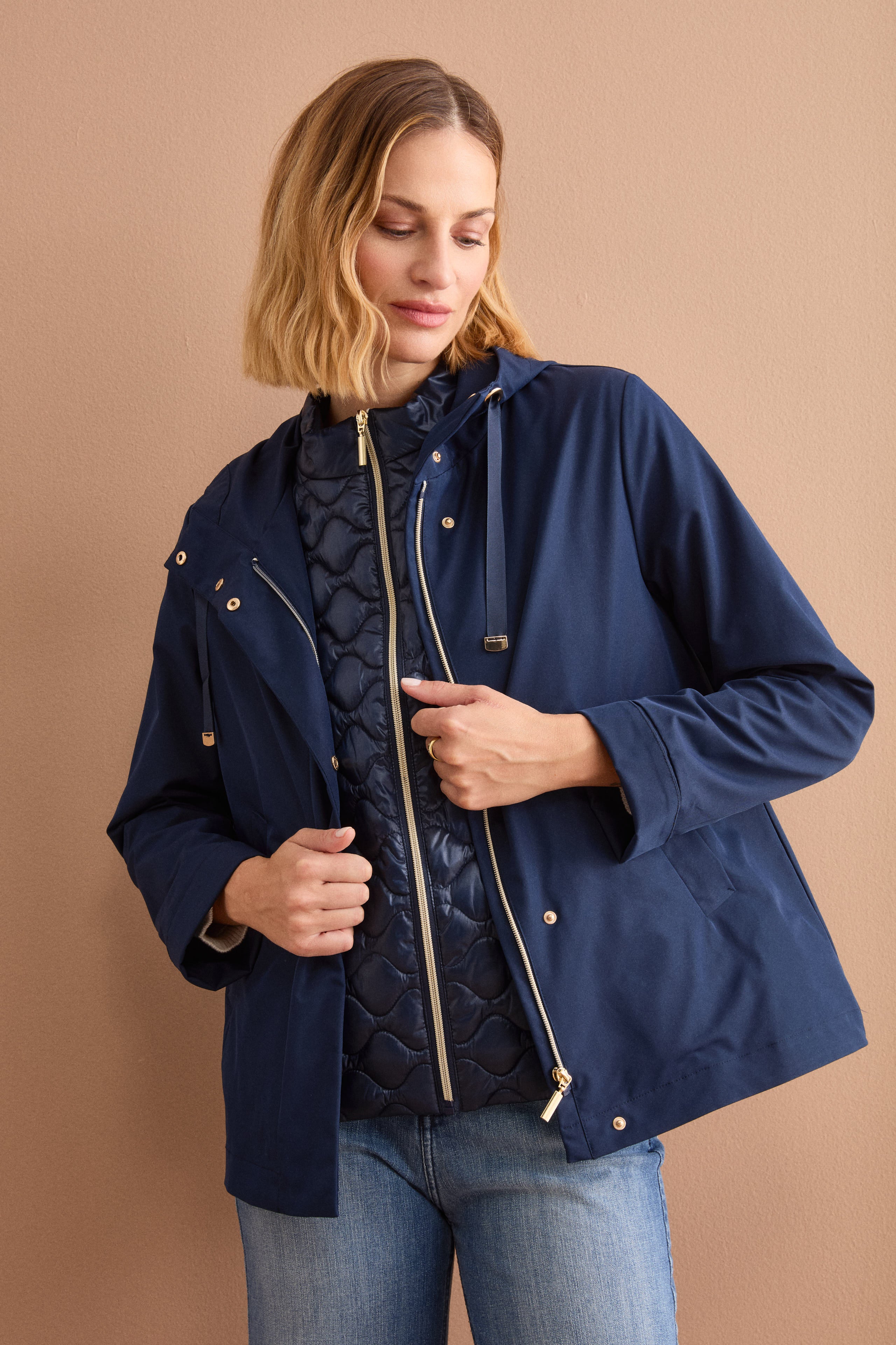 Giubbotto Impermeabile con Cappuccio e Gilet Removibile - BLU