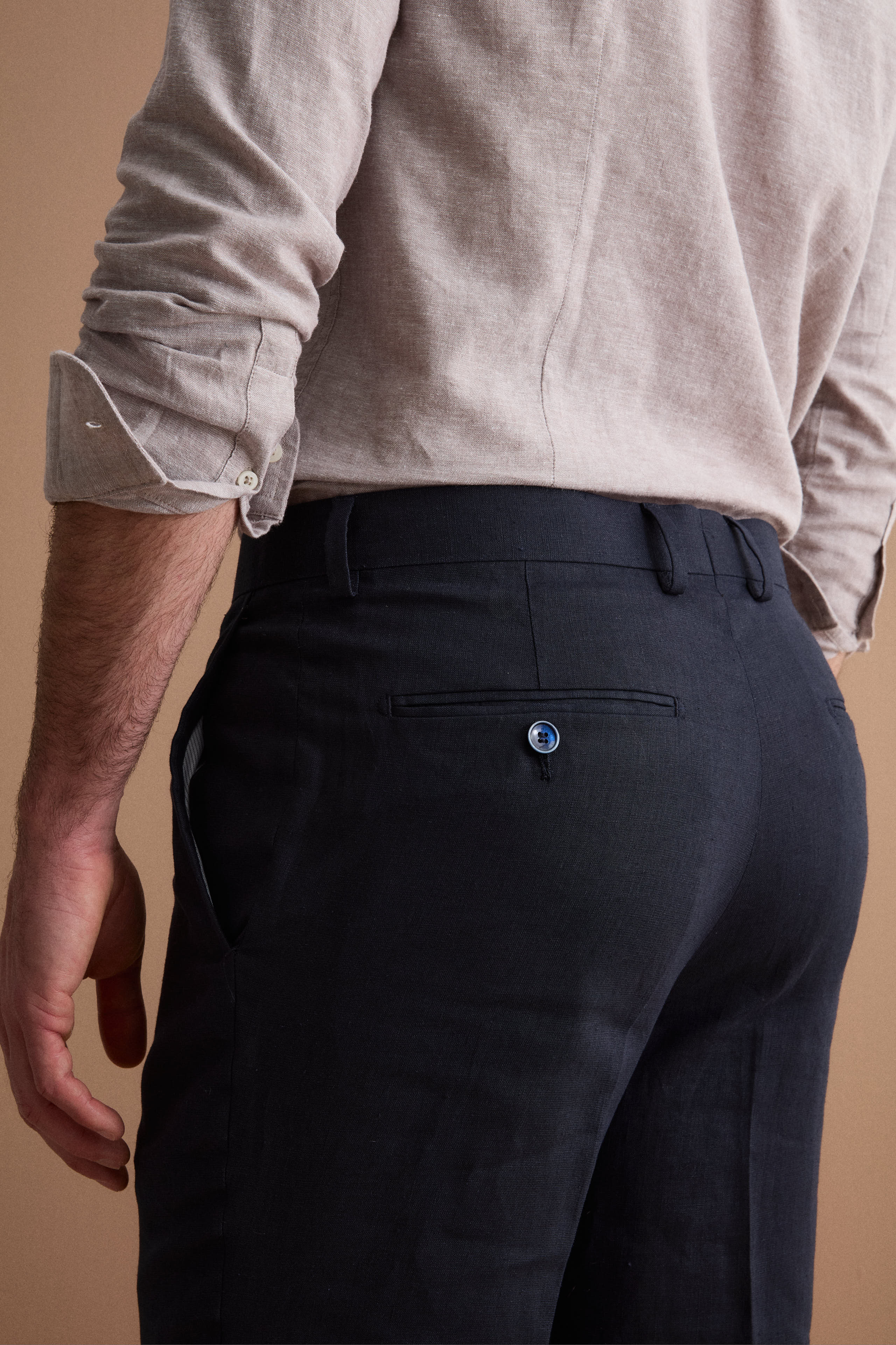 Abito Regular Fit Monopetto in Lino - NAVY