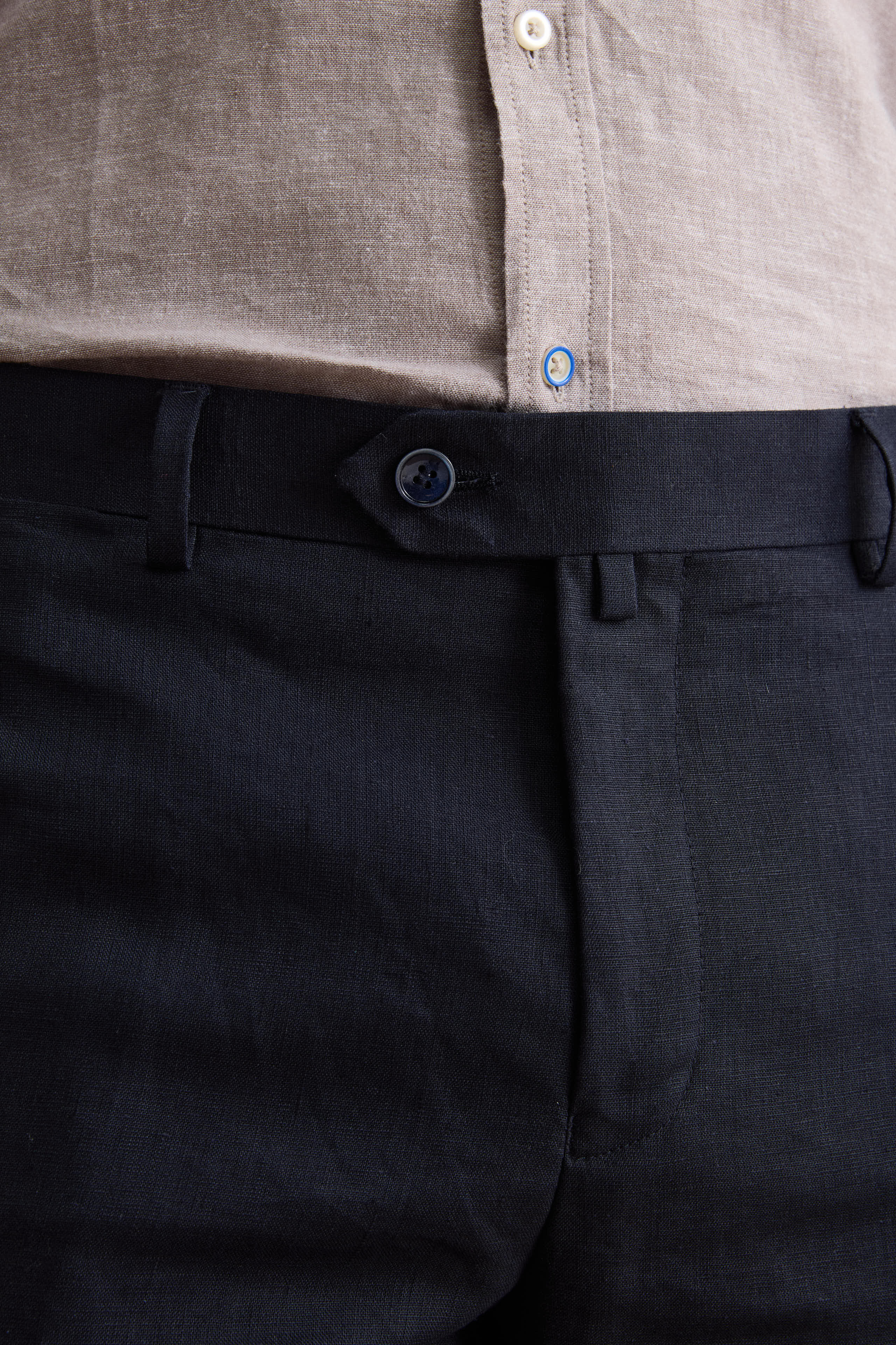 Abito Regular Fit Monopetto in Lino - NAVY