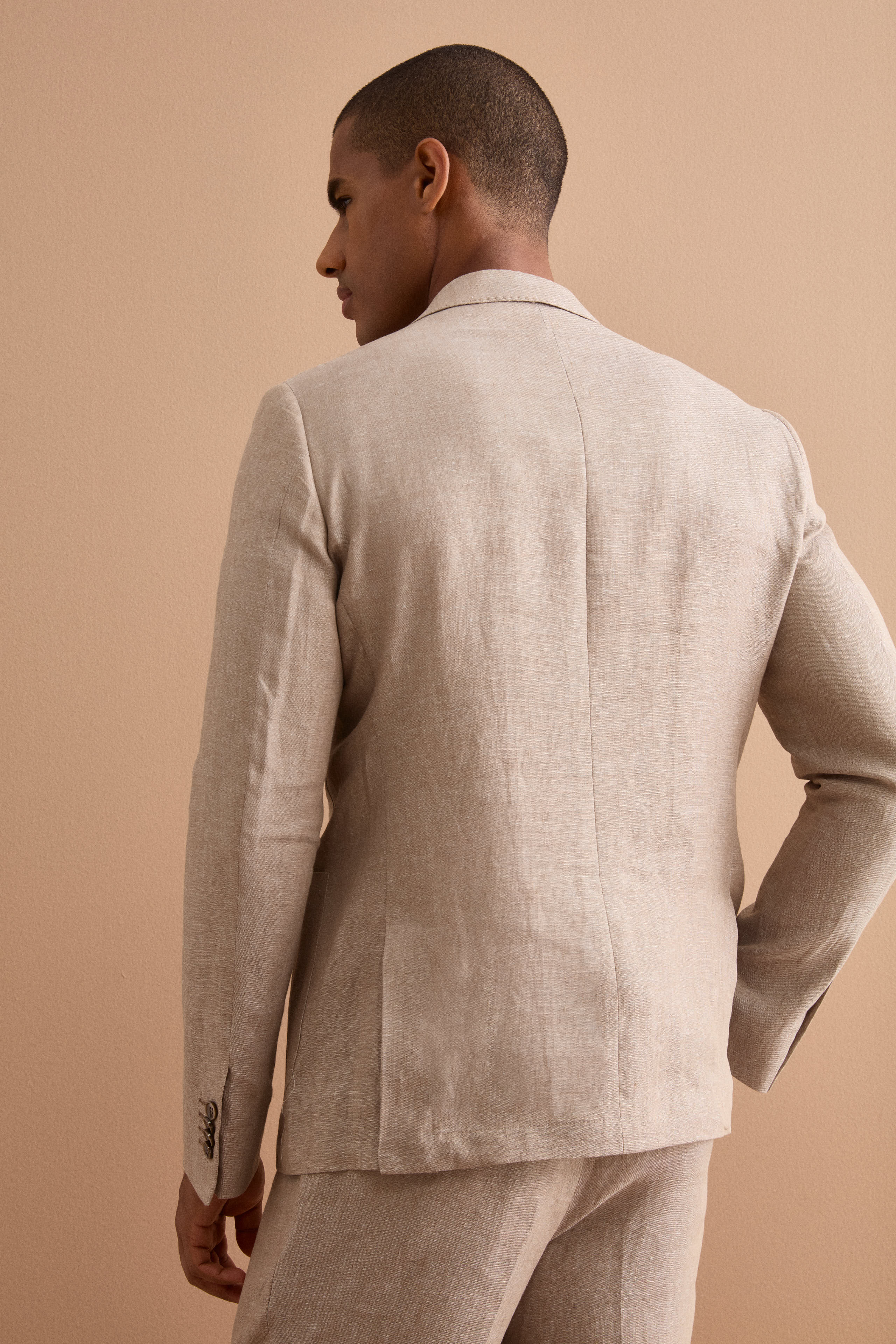 Abito Slim Fit Monopetto Semifoderato in Lino Melange - CAFFE