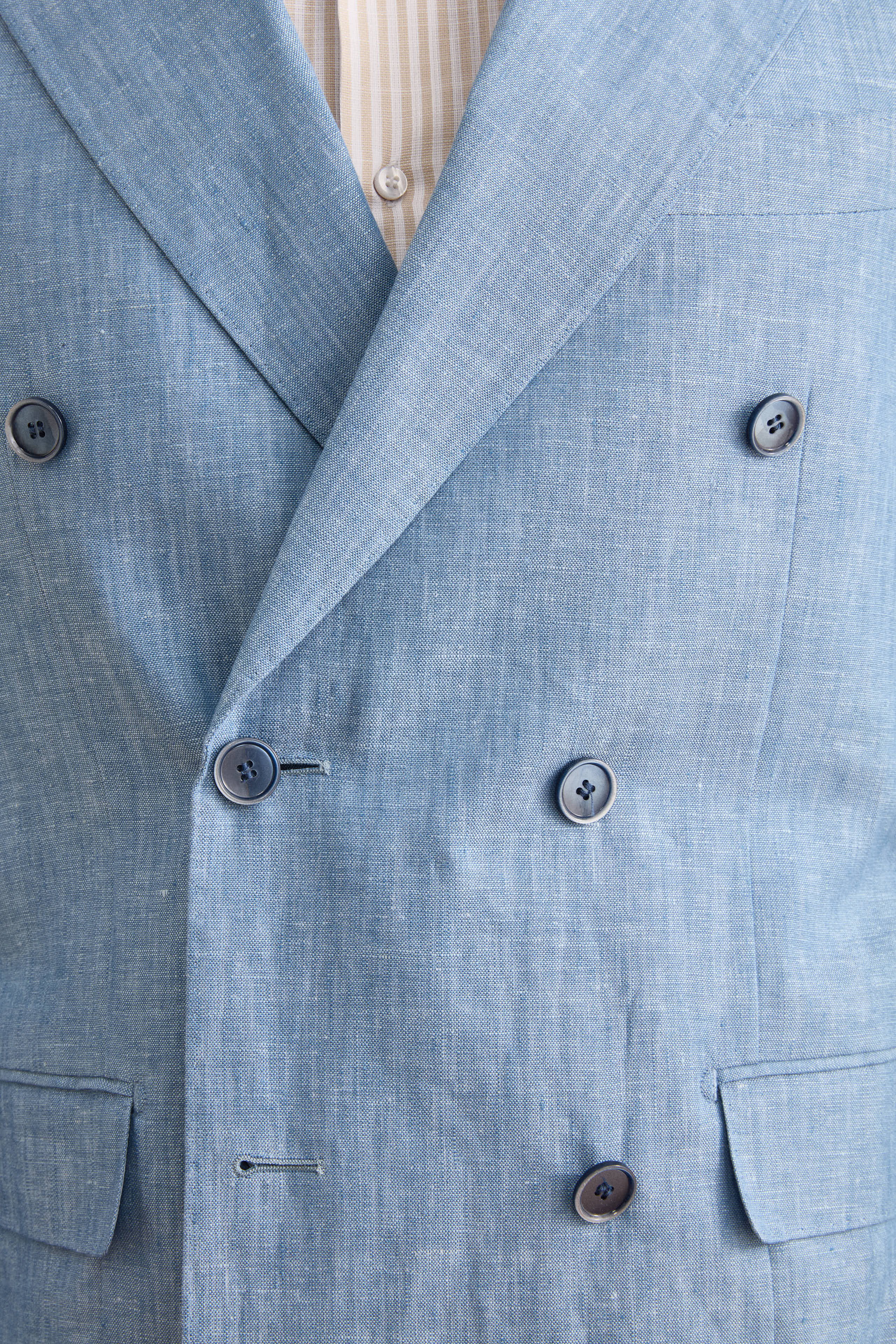 Abito Doppiopetto Slim Fit in Lino Melange - CIELO