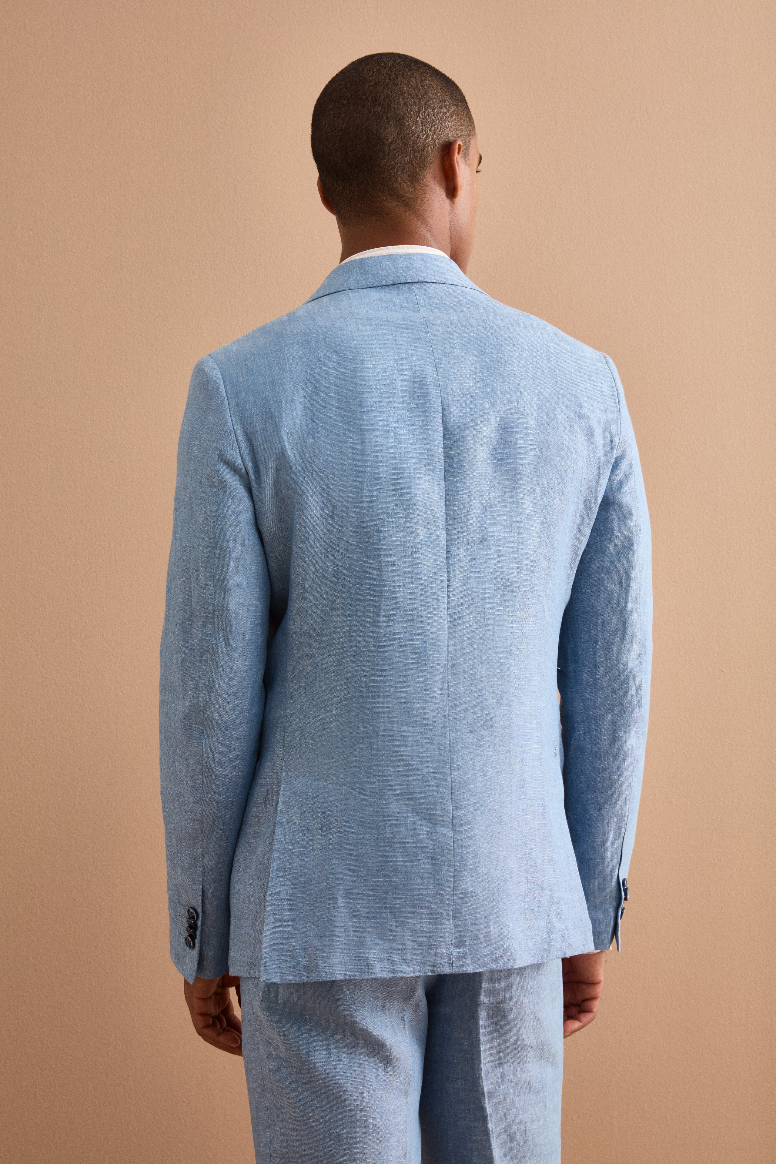 Abito Doppiopetto Slim Fit in Lino Melange - CIELO