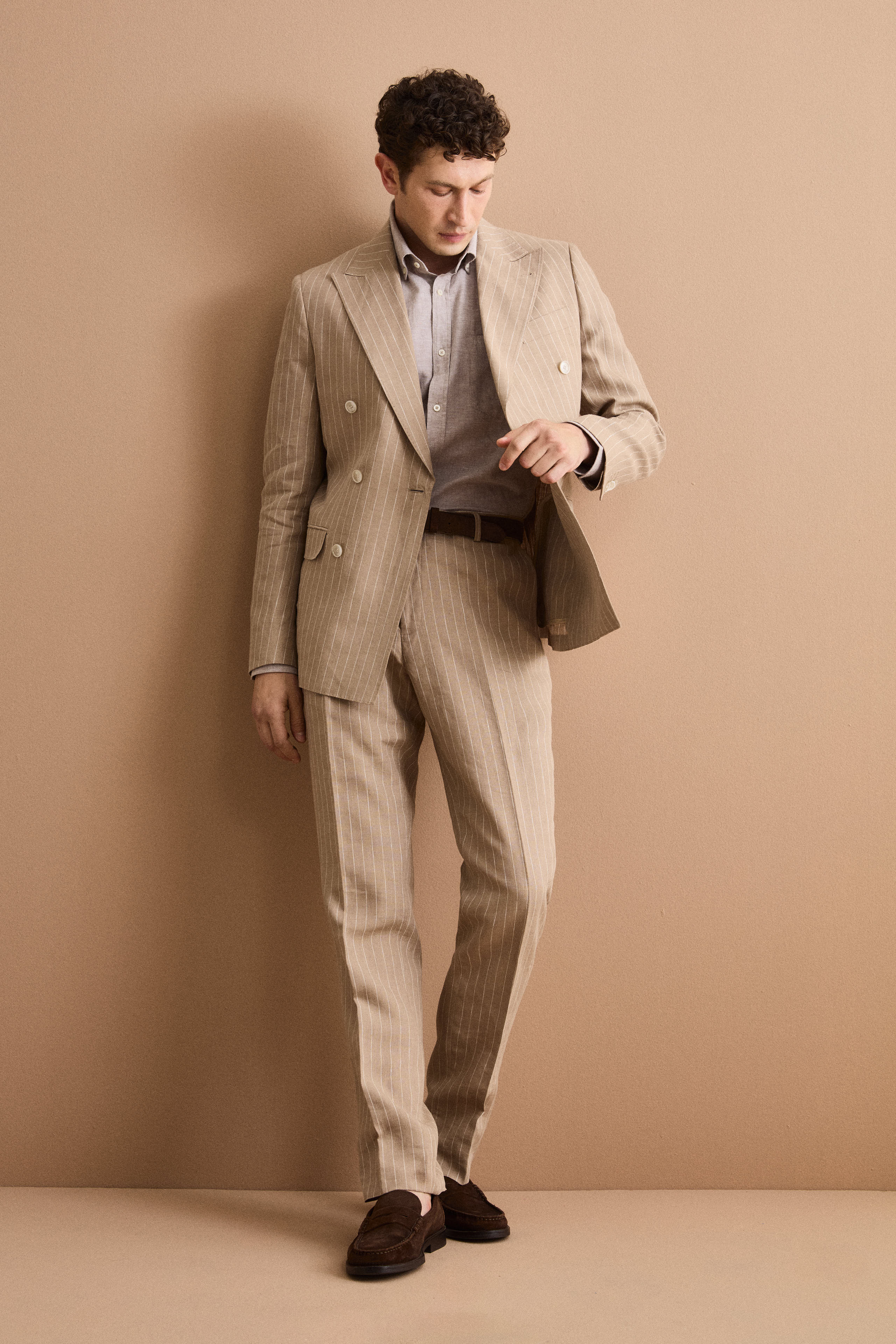 Abito Doppiopetto Gessato in Puro Lino - CAFFE