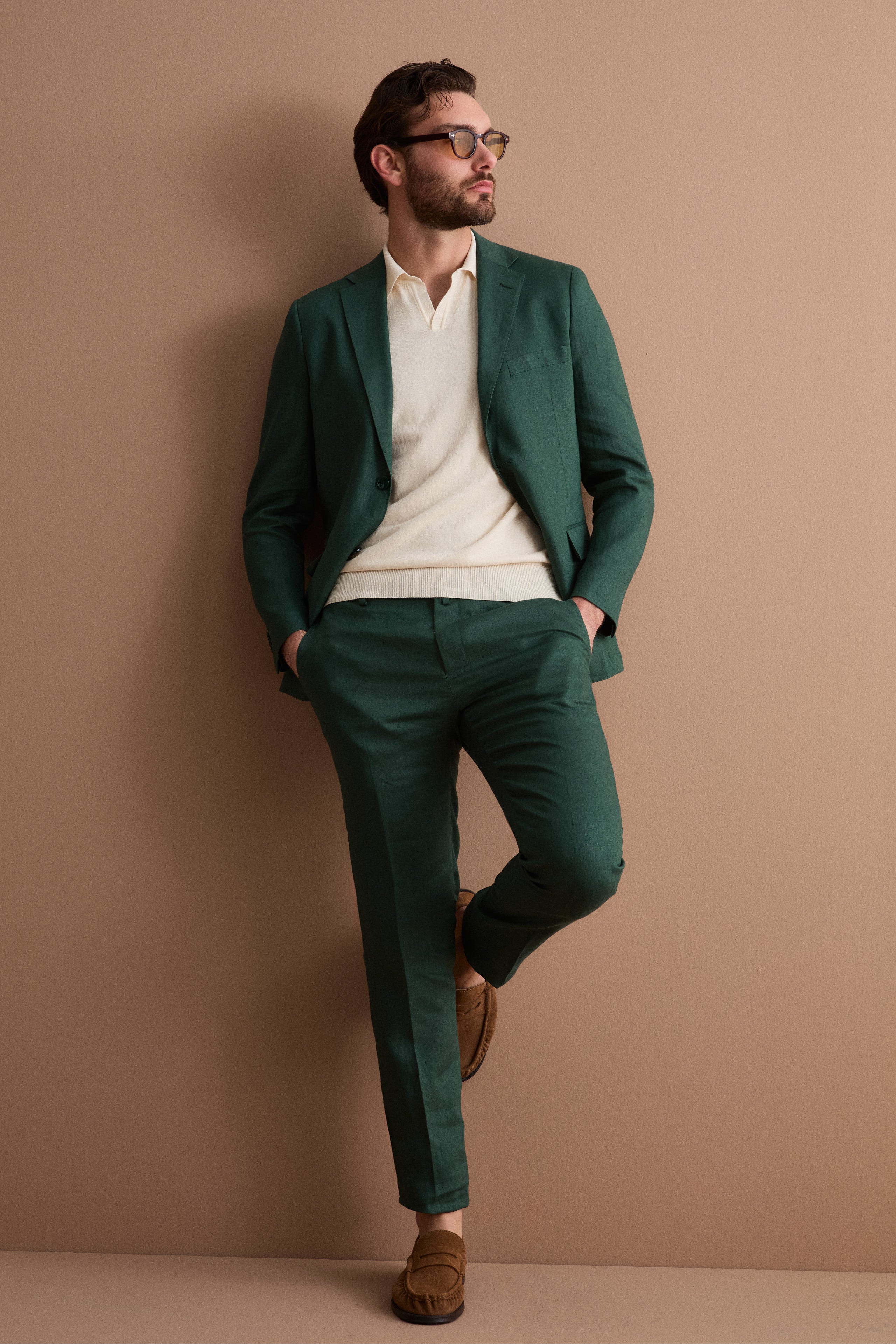 Abito Monopetto Comfort Fit in Puro Lino - VERDE