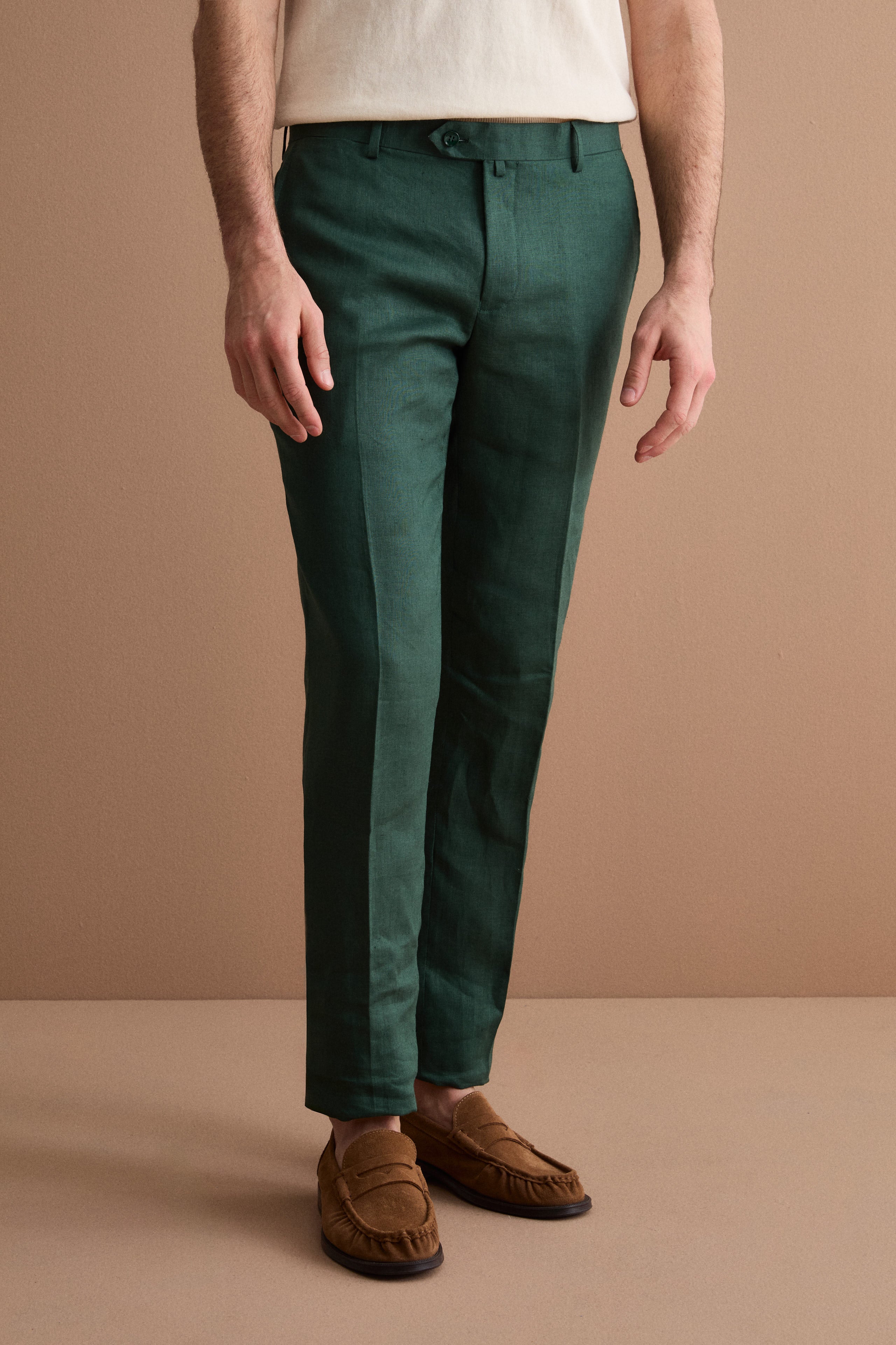 Abito Monopetto Comfort Fit in Puro Lino - VERDE