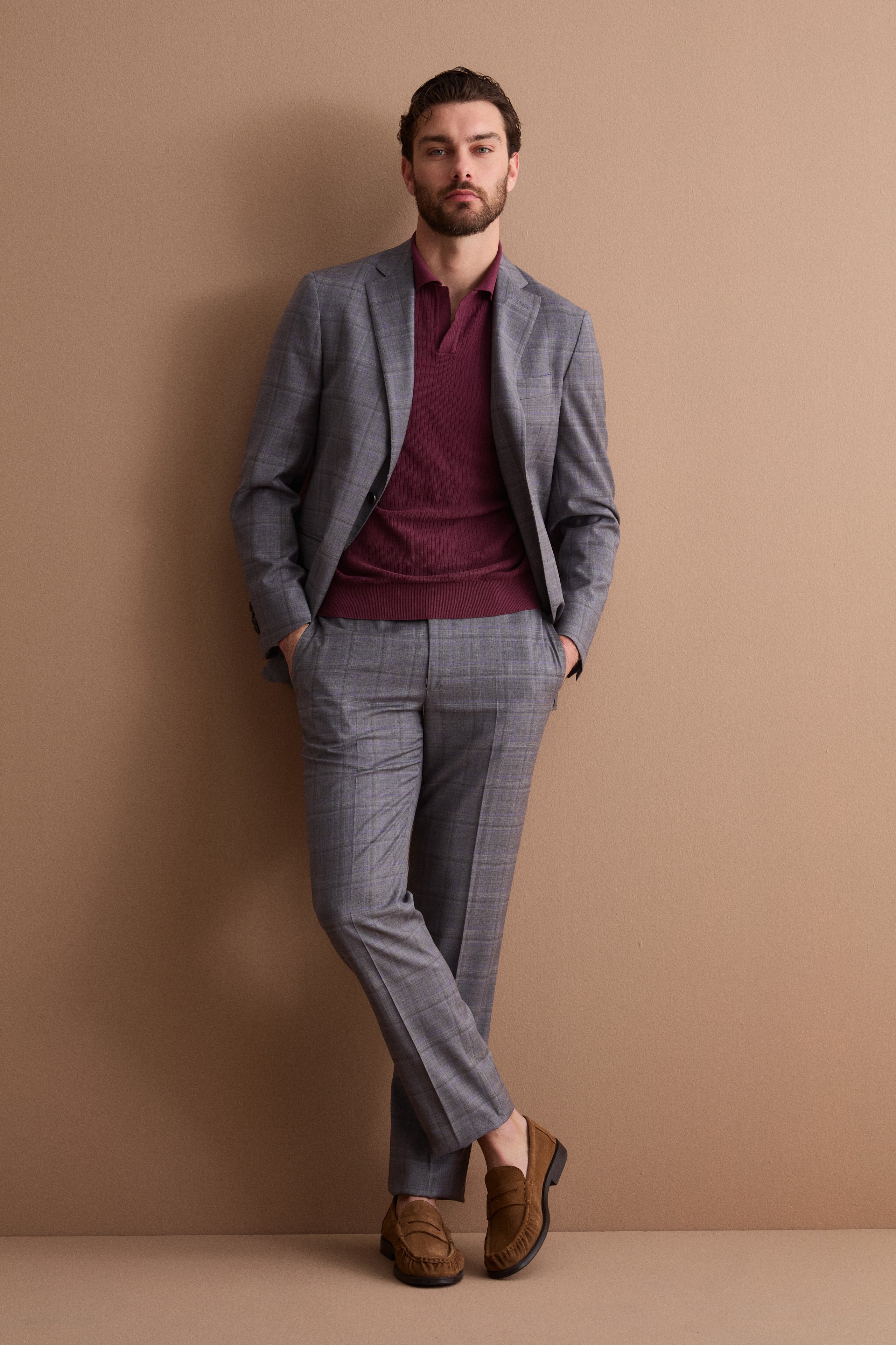 Abito Check Monopetto Foderato Regular Fit in Lana Vergine - GRIGIO QUADRI