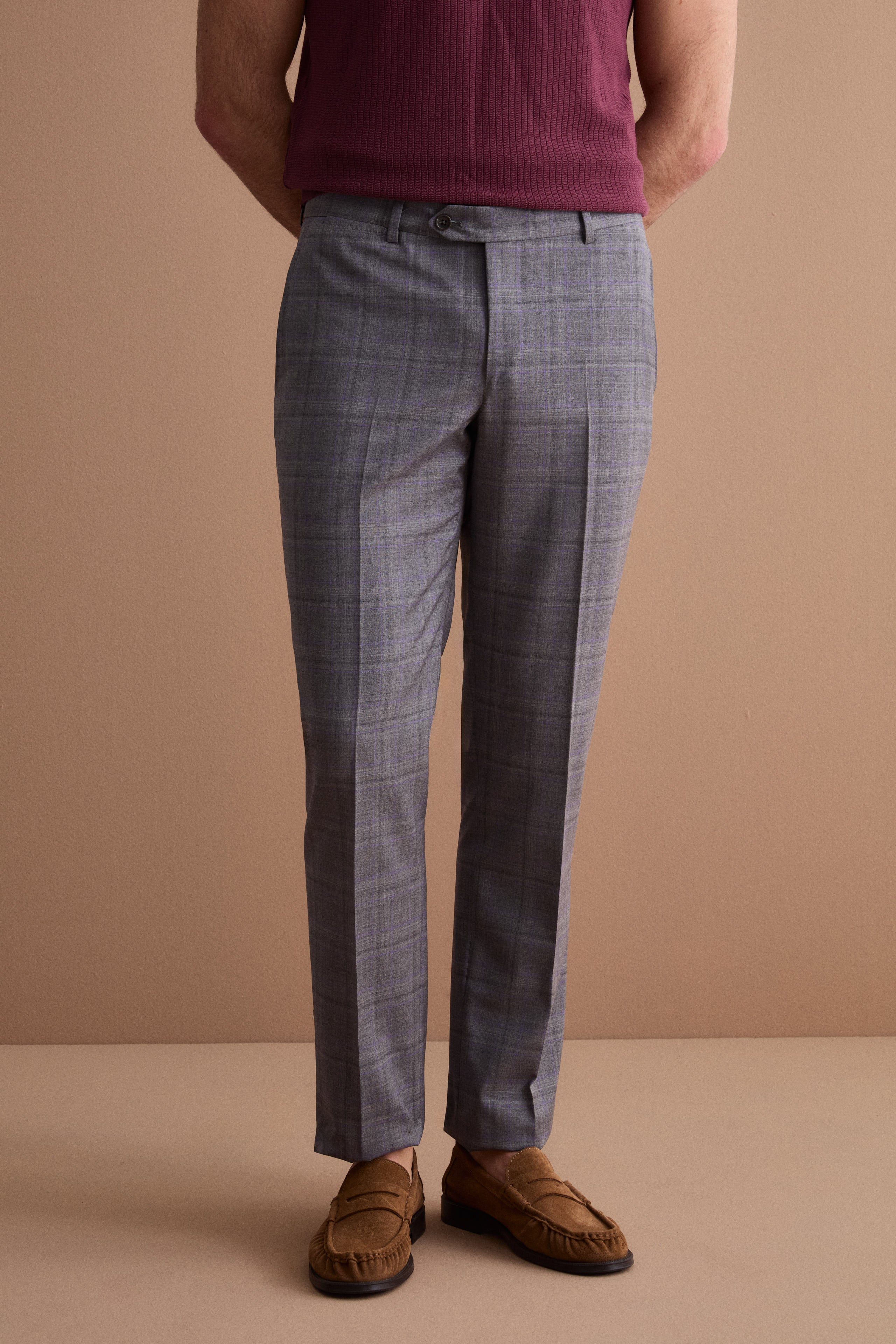 Abito Check Monopetto Foderato Regular Fit in Lana Vergine - GRIGIO QUADRI