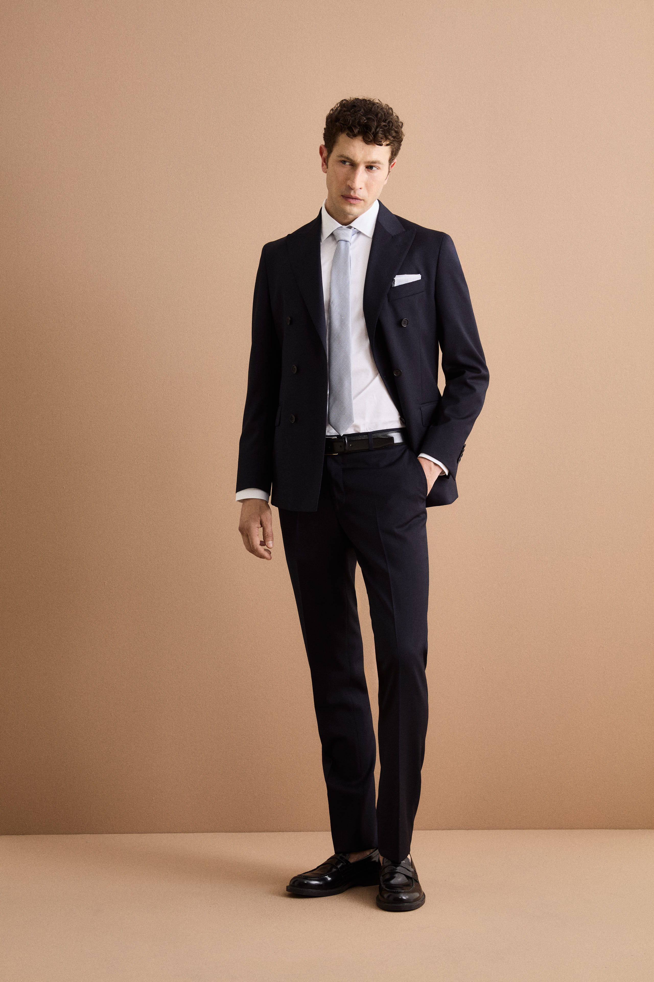 Abito Doppiopetto Foderato in Pura Lana Vergine - BLU