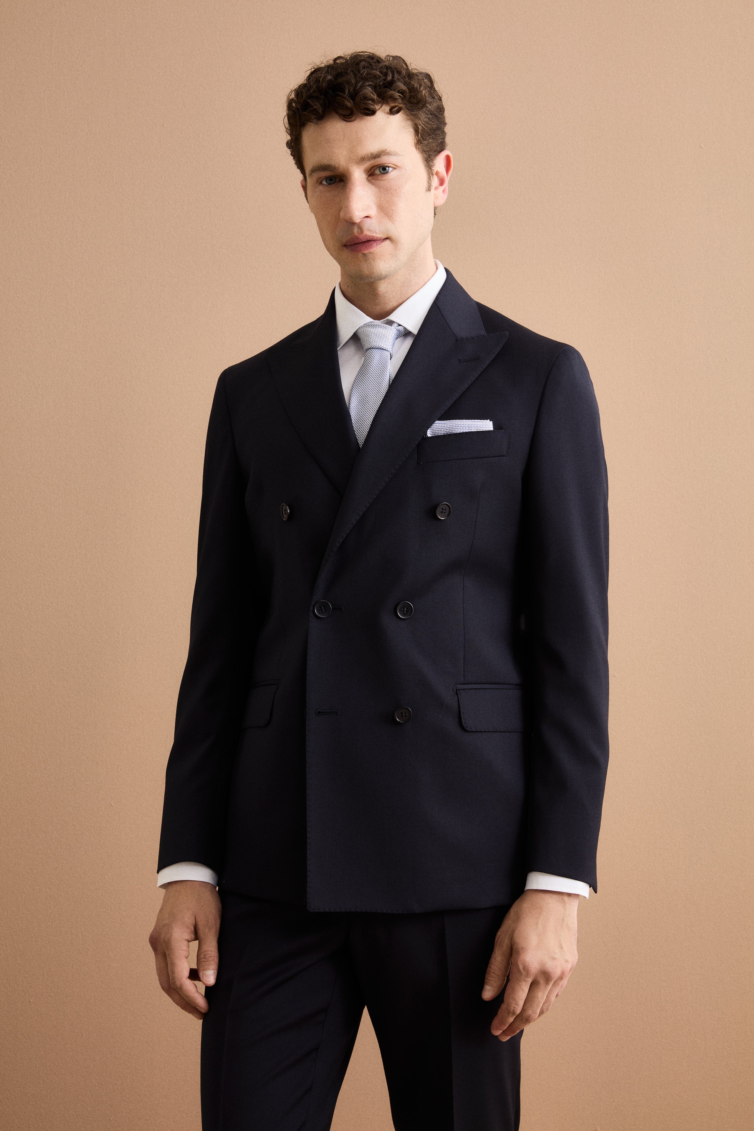 Abito Doppiopetto Foderato in Pura Lana Vergine - BLU