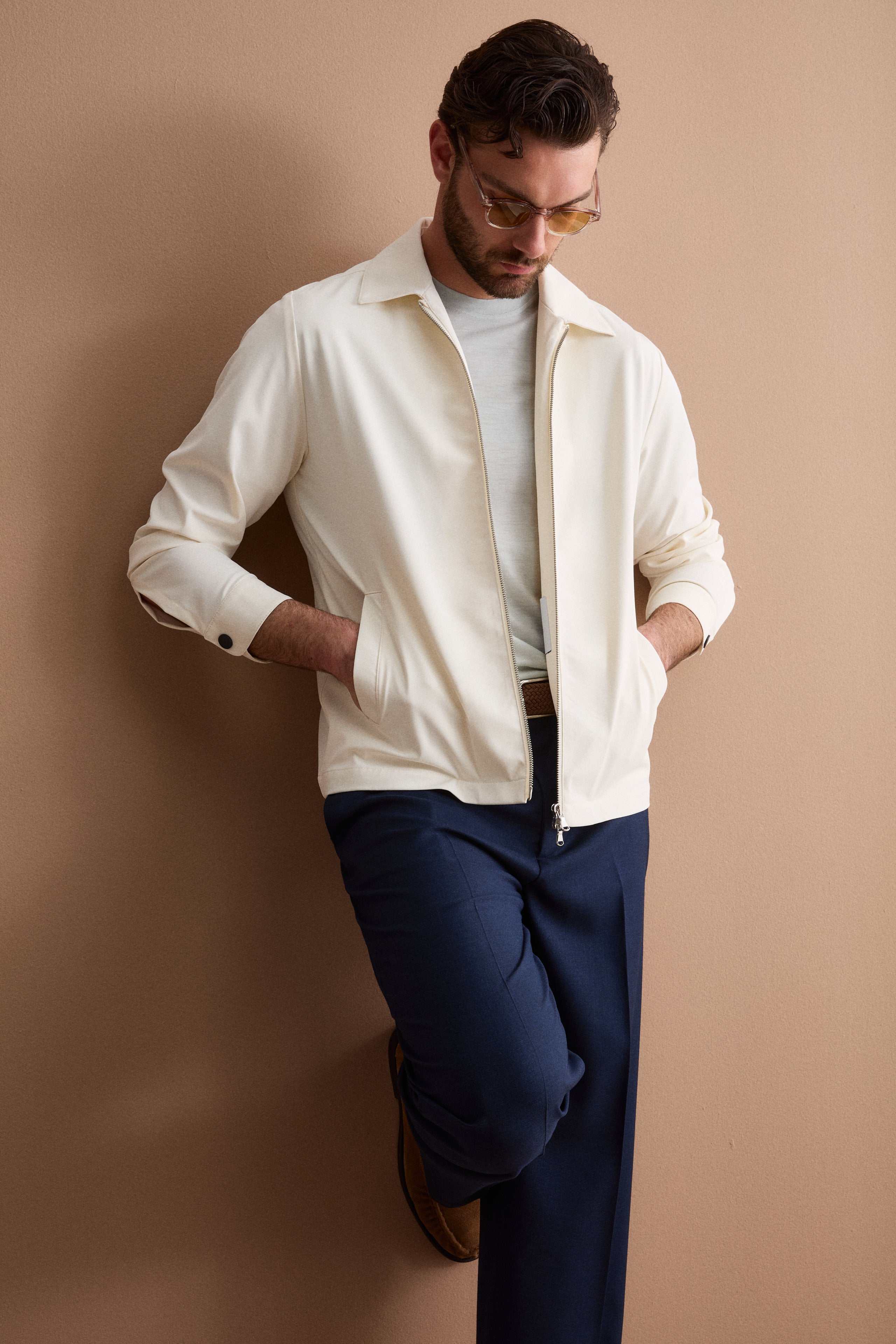 Giubbino Overshirt in Jersey con Zip - PANNA