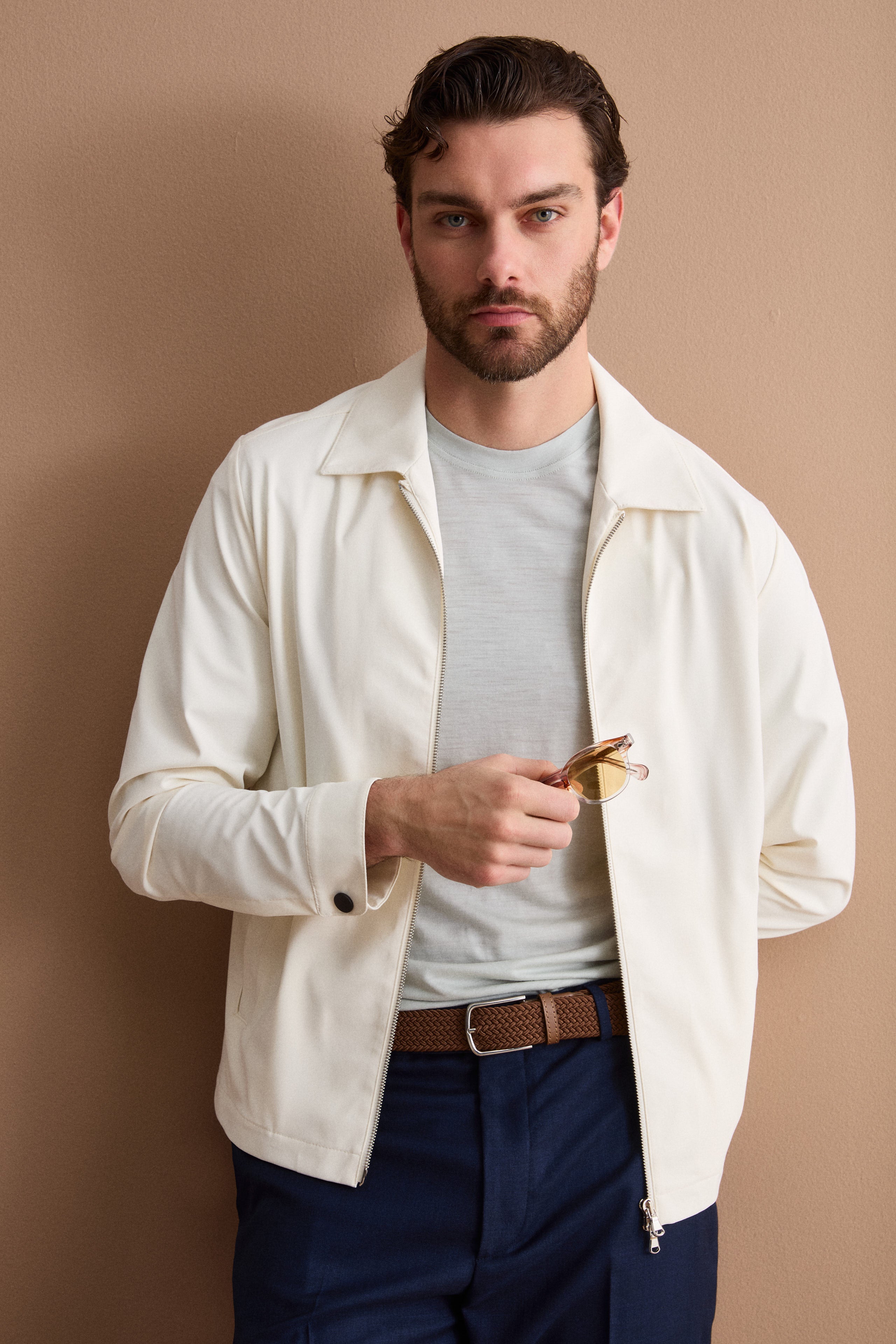 Giubbino Overshirt in Jersey con Zip - PANNA