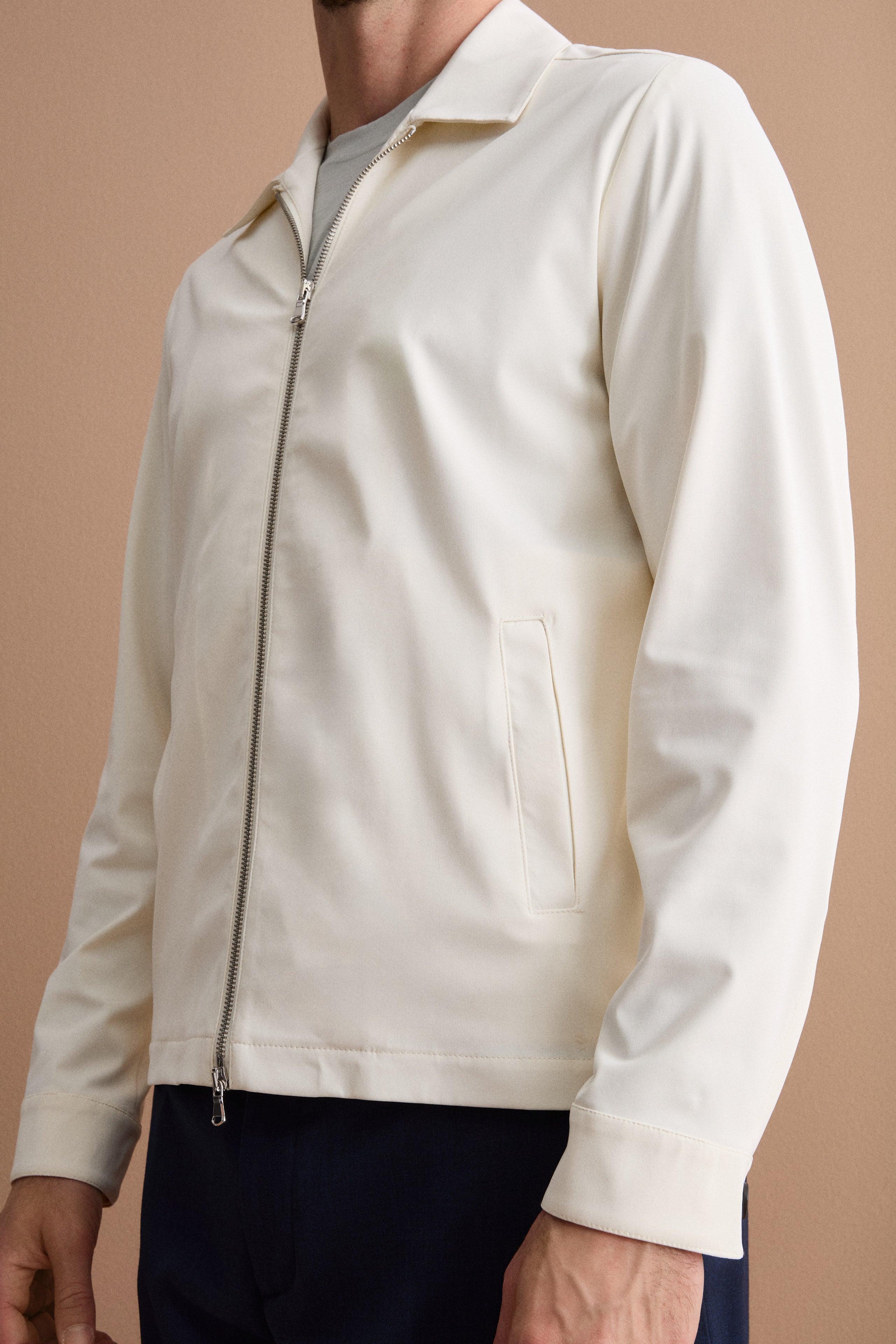 Giubbino Overshirt in Jersey con Zip - PANNA