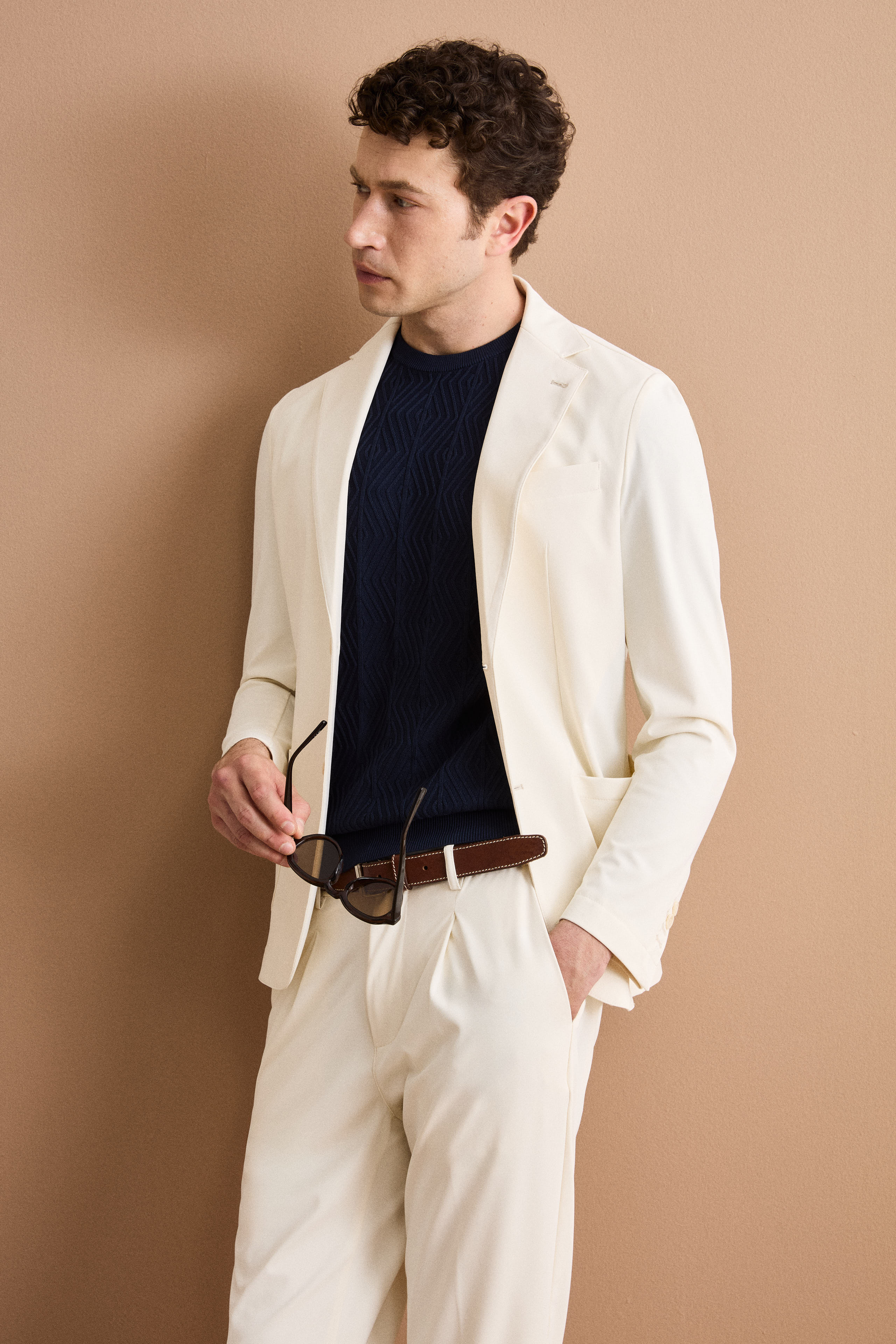 Giacca Tecnica Sfoderata Slim Fit - PANNA