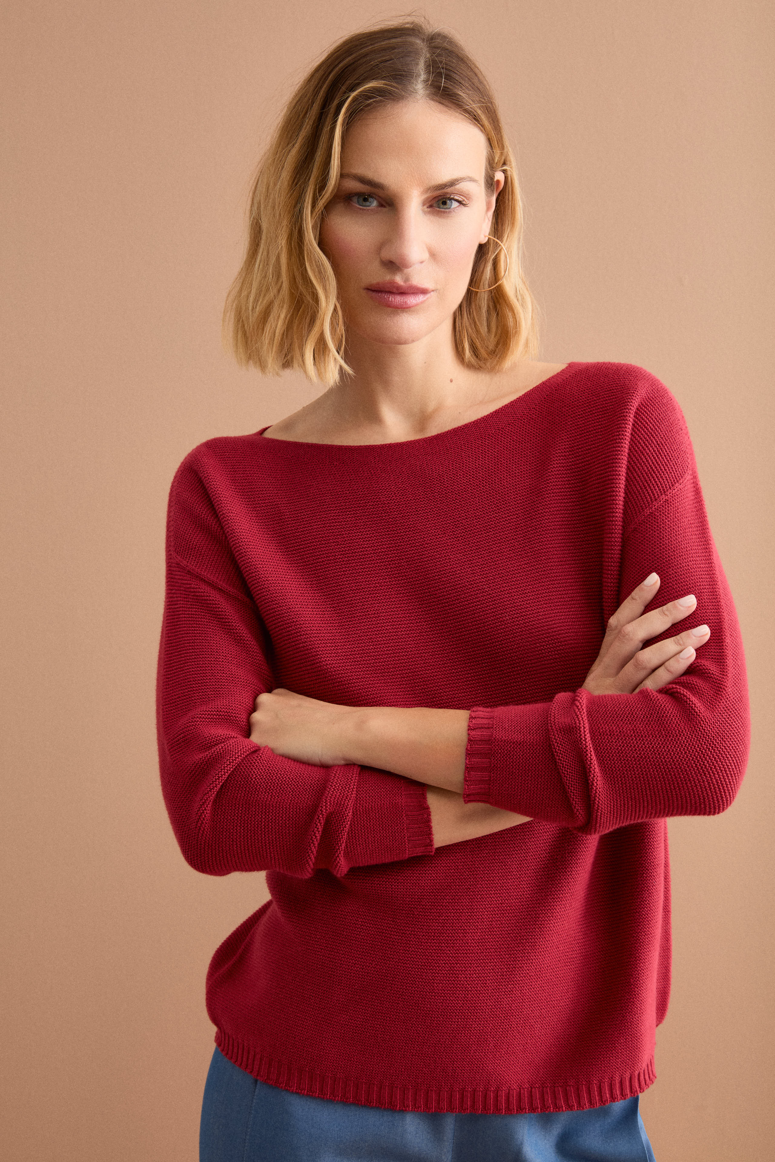 Maglia Links in Cotone con Scollo Barchetta - BORDEAUX