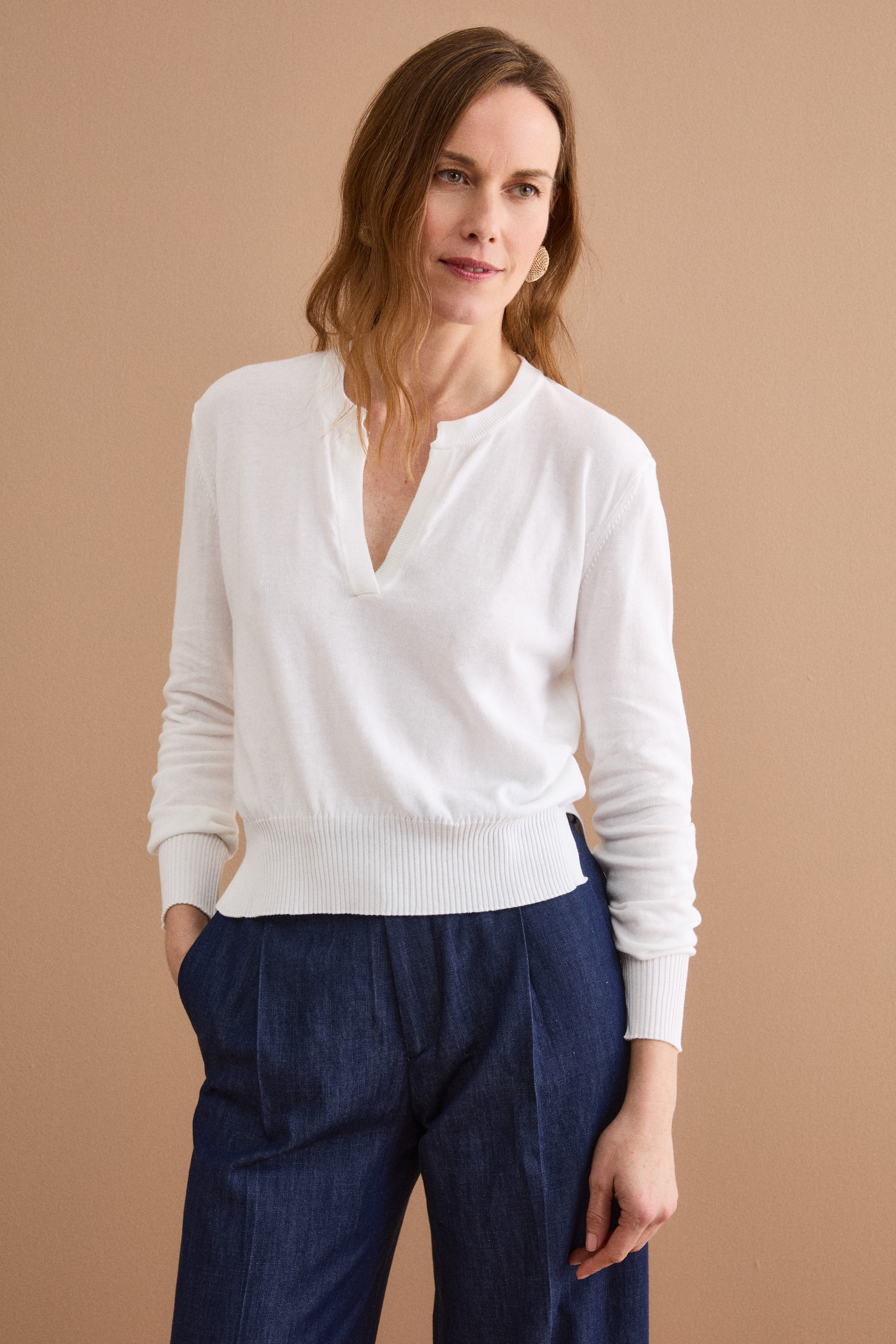 Polo Boxy Serafino in Cotone con Manica Lunga - BIANCO