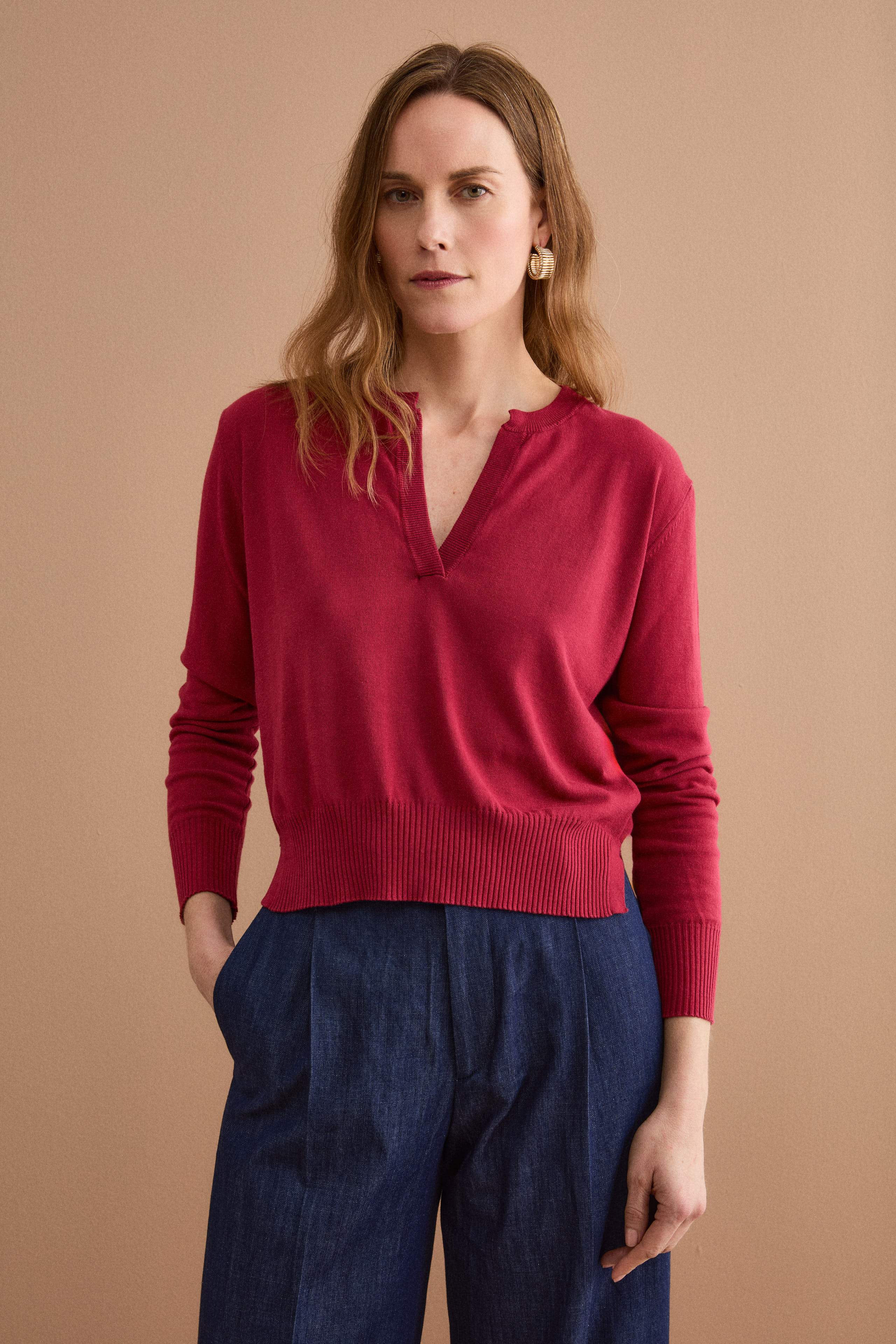 Polo Boxy Serafino in Cotone con Manica Lunga - BORDEAUX