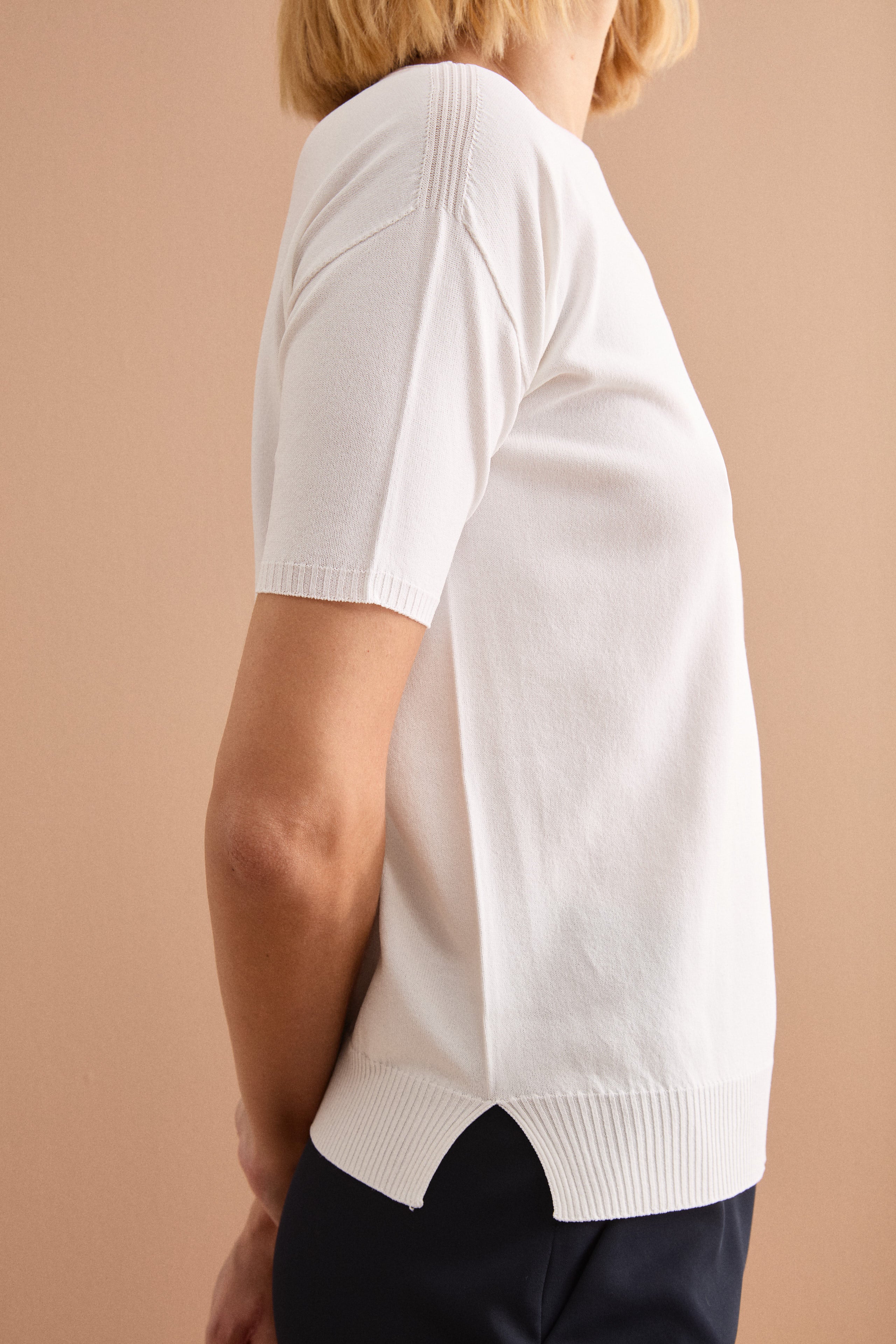 Maglia Barchetta Boxy con Costine - BIANCO