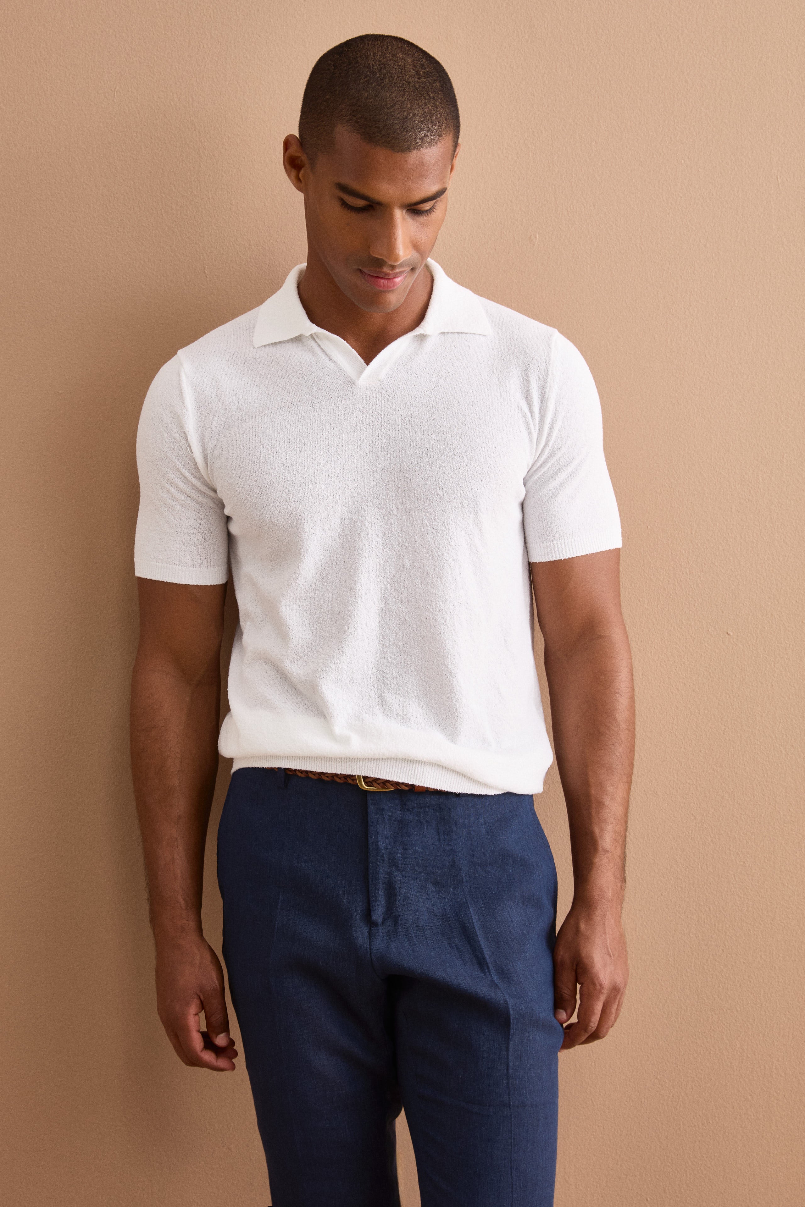 Polo Derby in Cotone Bouclé - BIANCO
