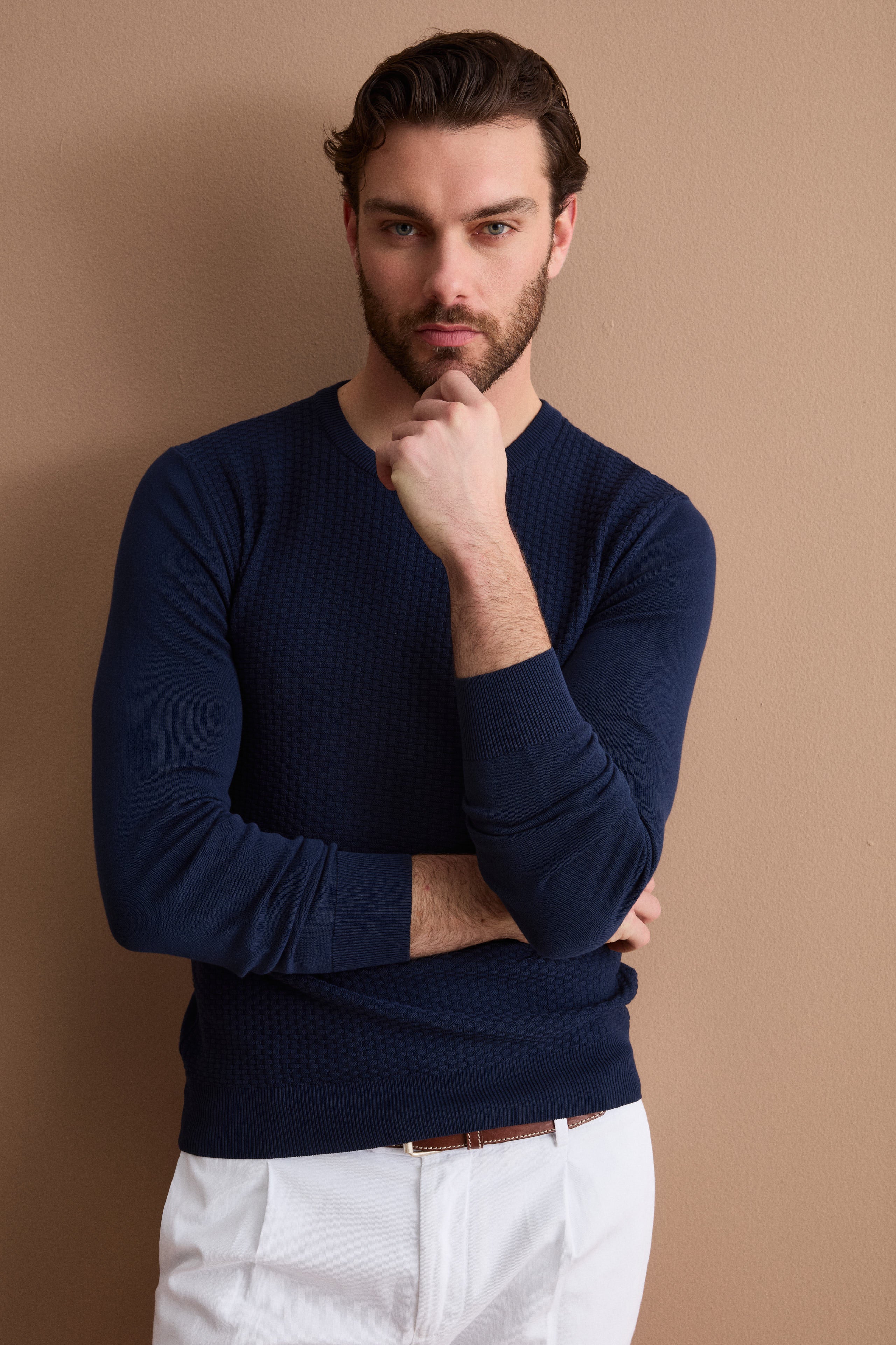 Maglia Girocollo in Cotone Crêpe - BLU