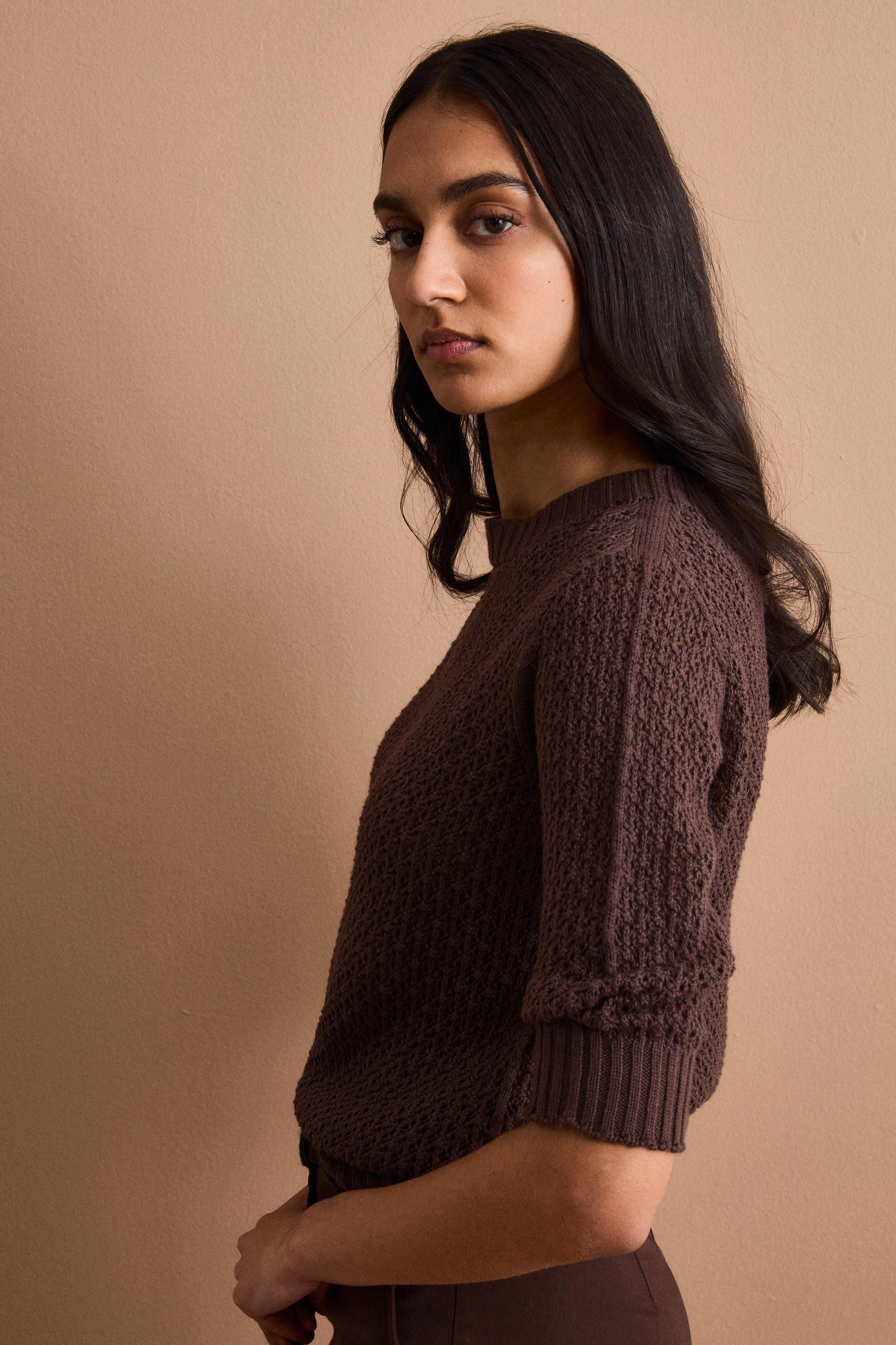 Maglia Traforata in Cotone con Scollo Barchetta - TERRA