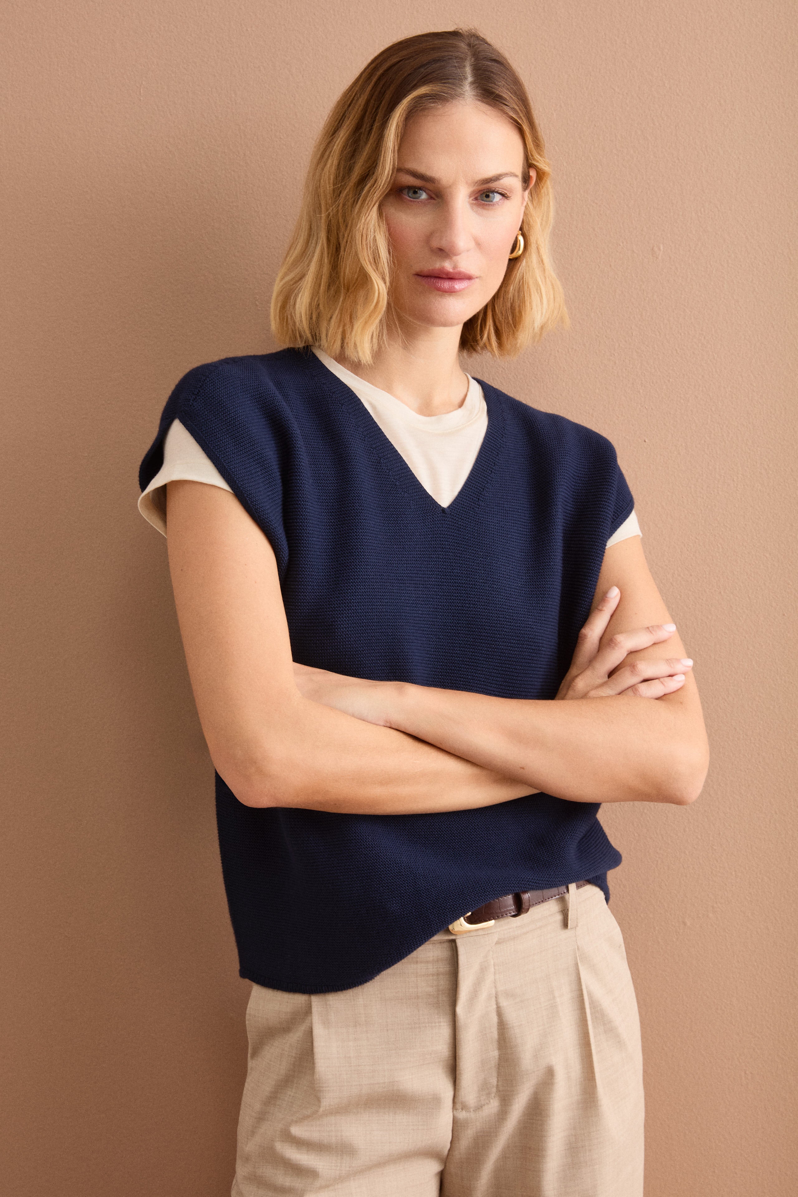 Gilet Links con Scollo a V in Cotone - NAVY