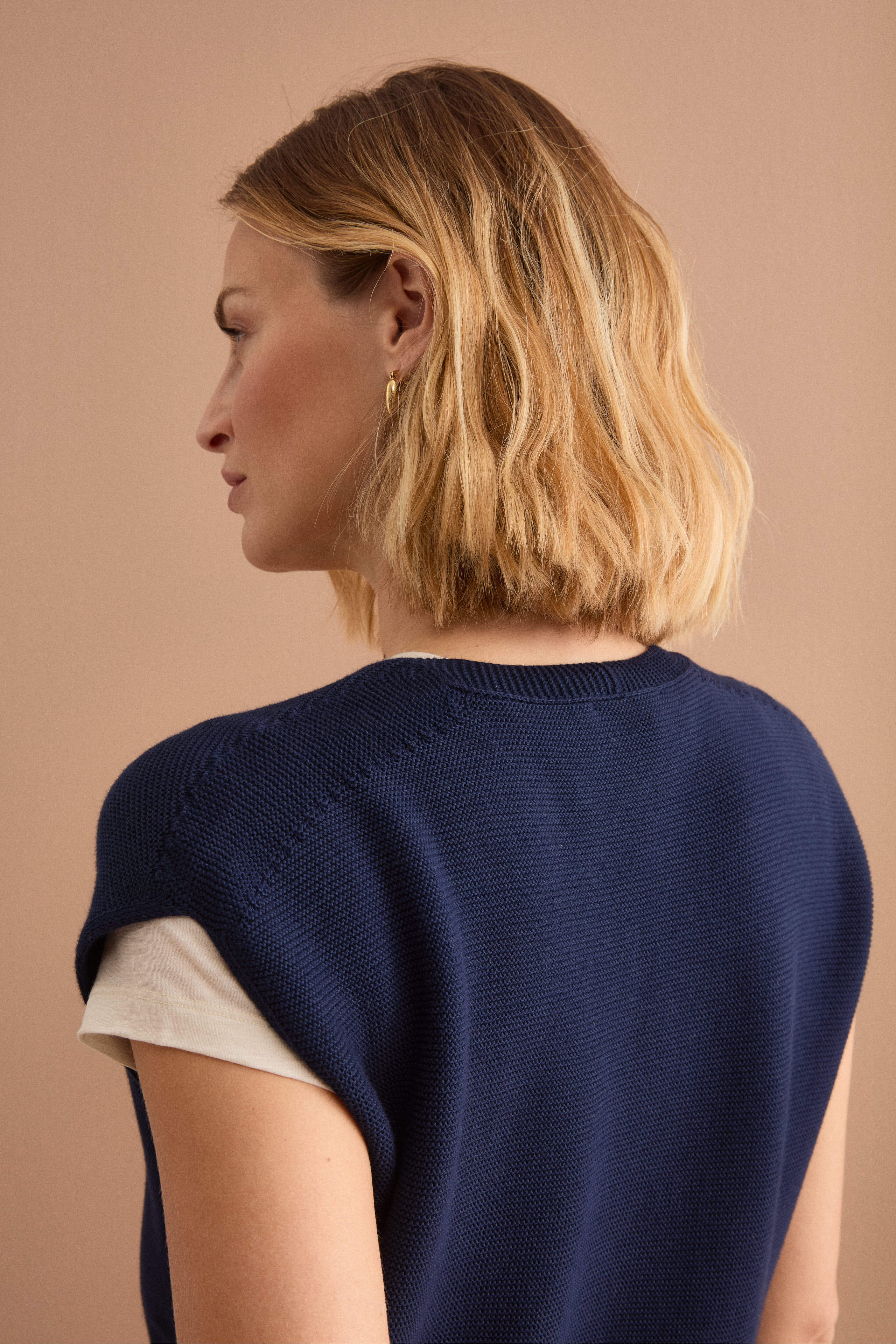 Gilet Links con Scollo a V in Cotone - NAVY