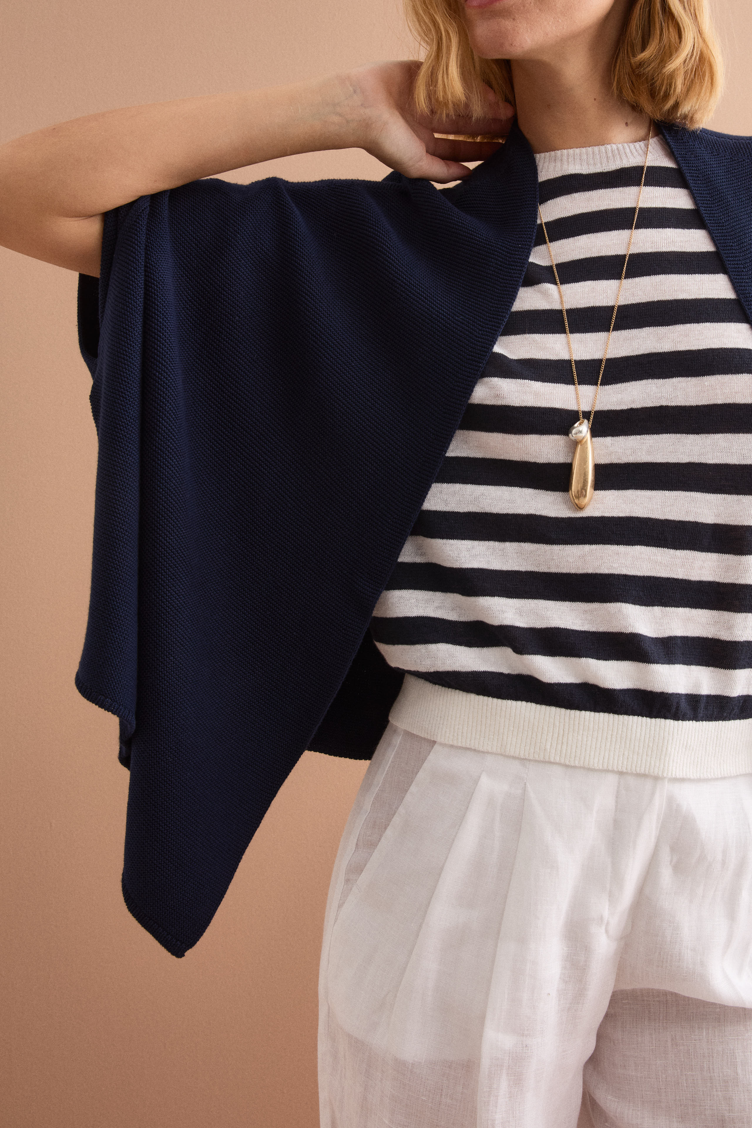 Cardigan Lungo in Cotone con Manica Kimono - NAVY