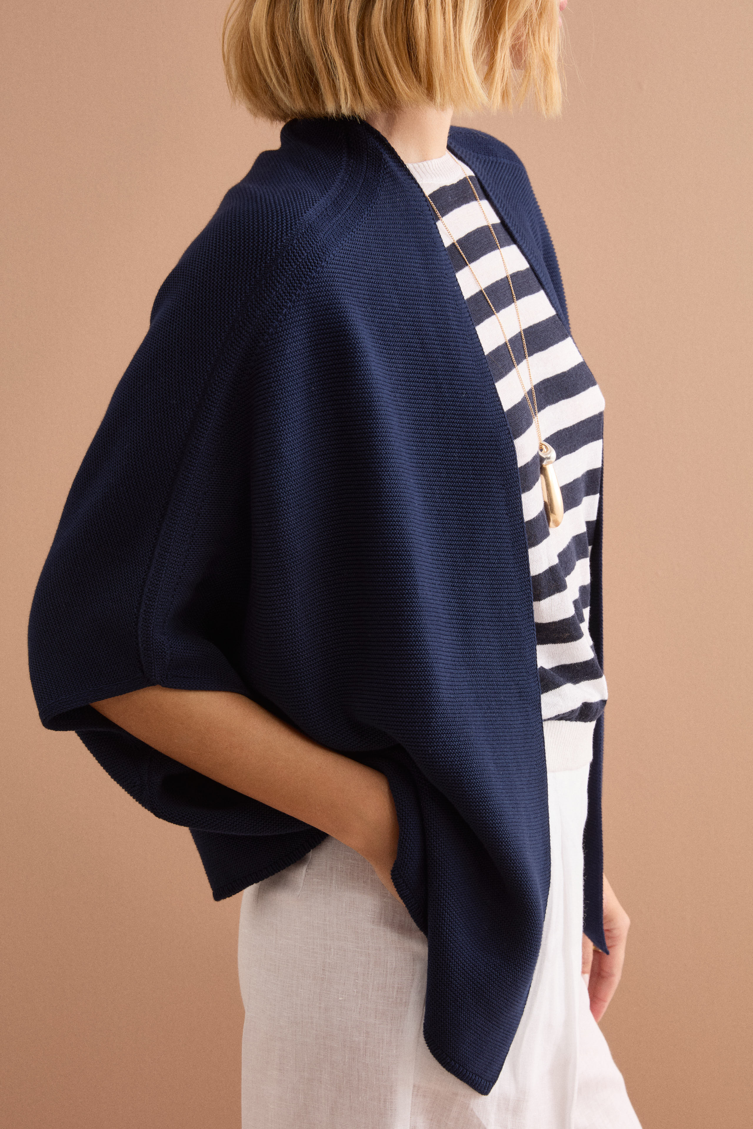 Cardigan Lungo in Cotone con Manica Kimono - NAVY