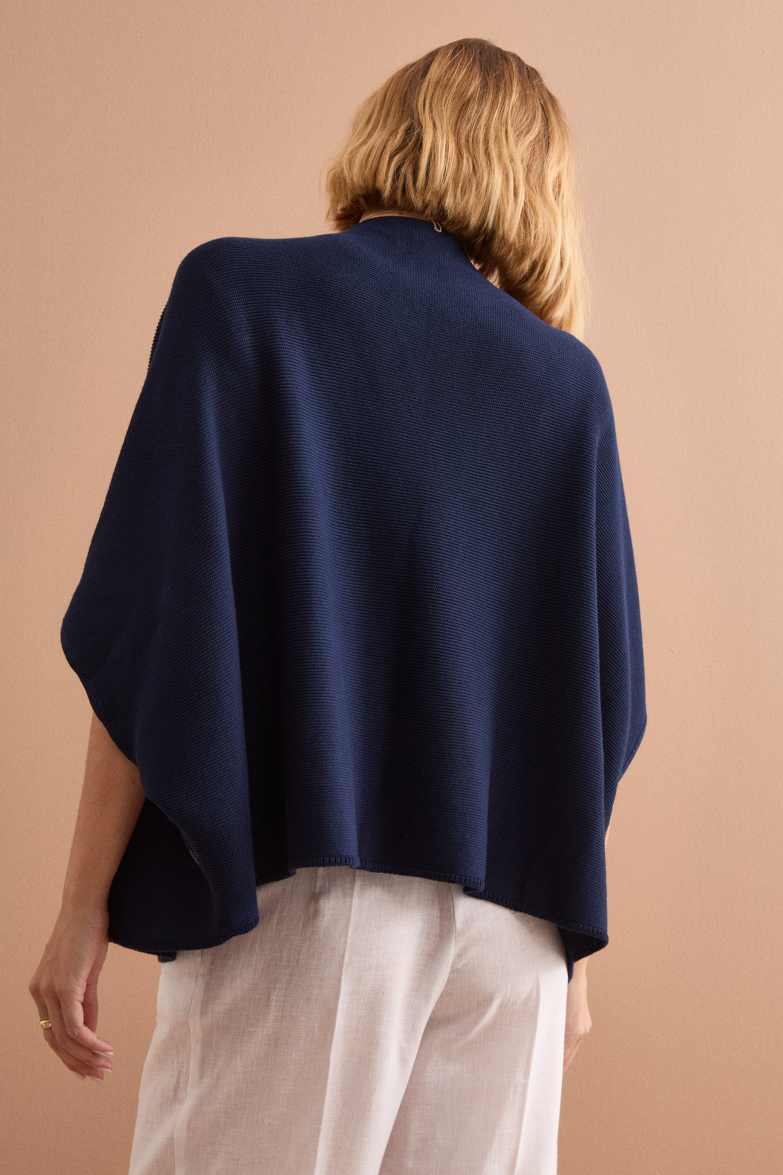 Cardigan Lungo in Cotone con Manica Kimono - NAVY