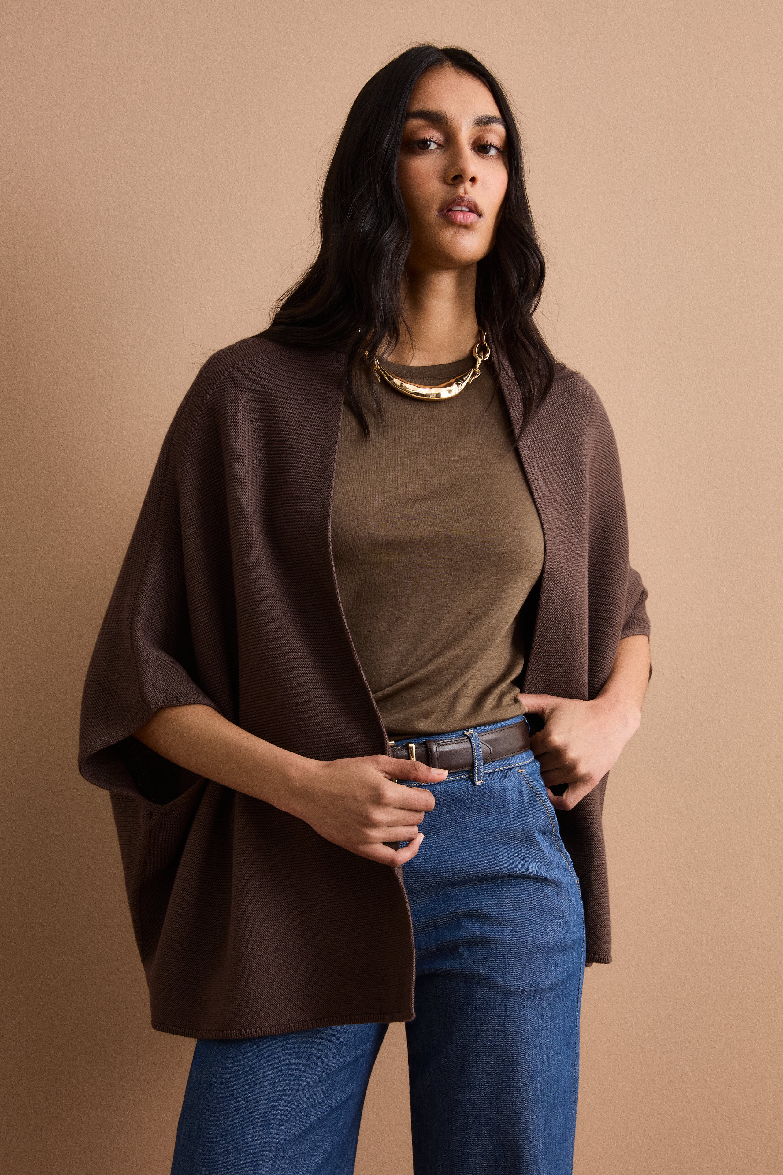 Cardigan Lungo in Cotone con Manica Kimono - TERRA